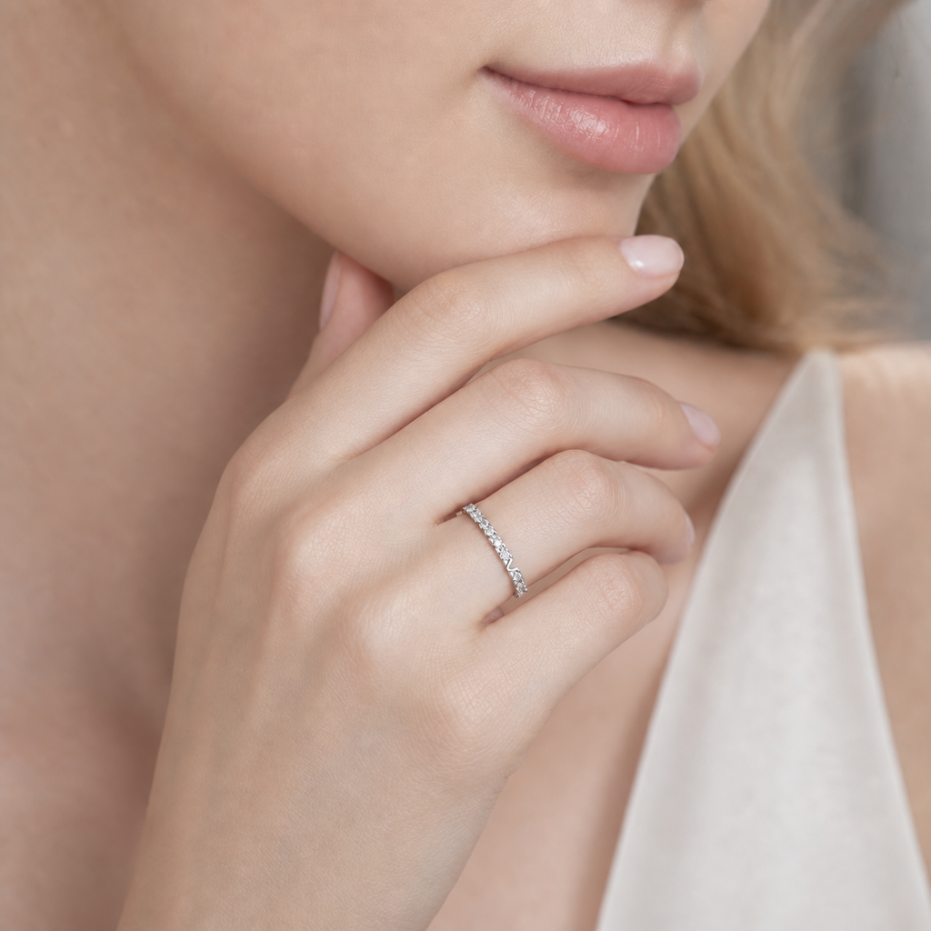 White Gold Chevron Diamond Half Eternity Band