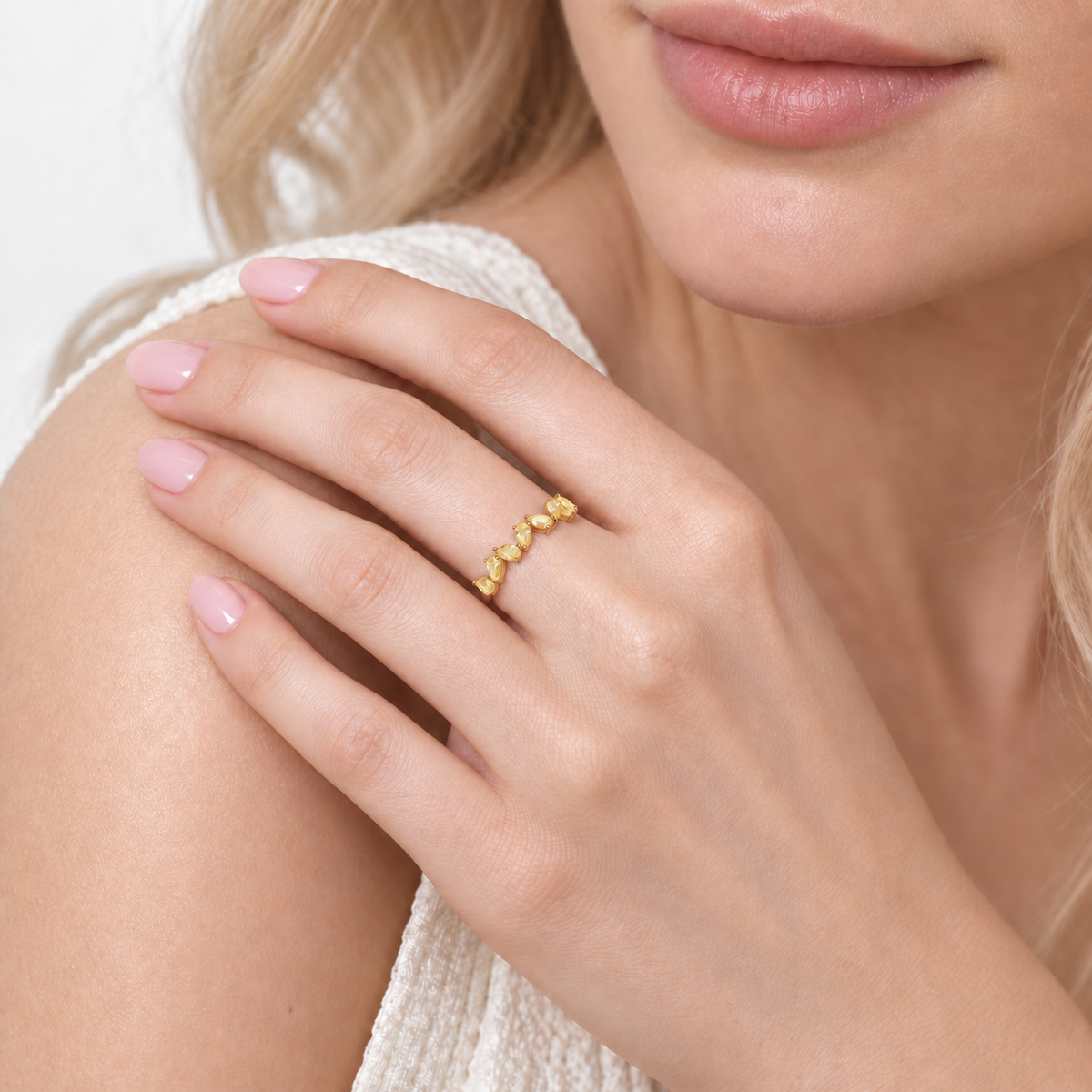 14K Yellow Gold Staggered Pear Cut lab-diamond Ring