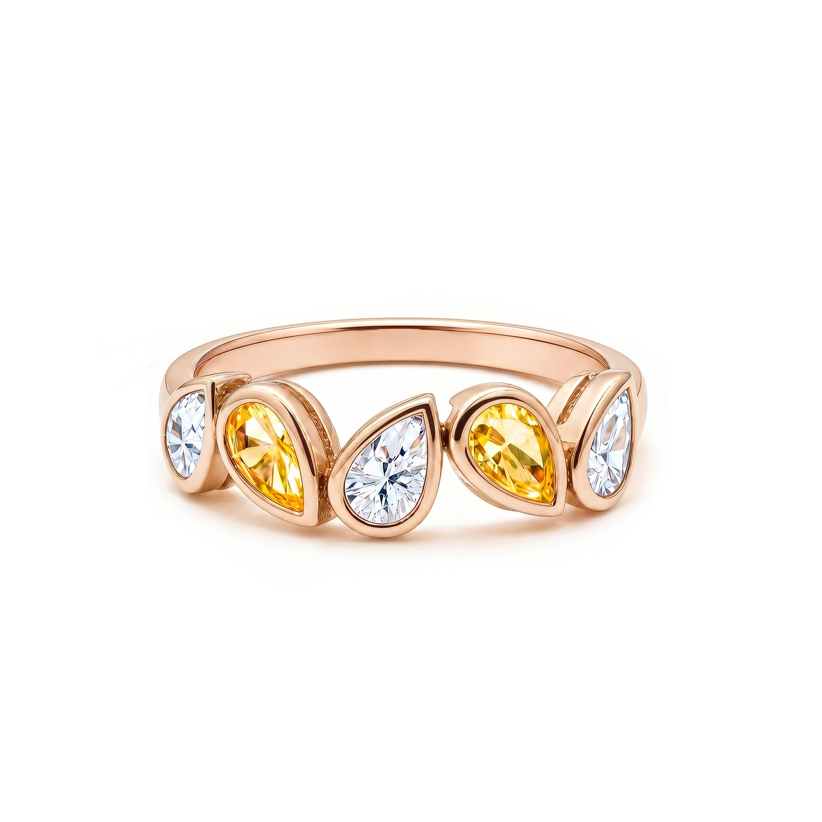 14K yellow Gold Alternating Pear Cut Yellow & White Gem Band