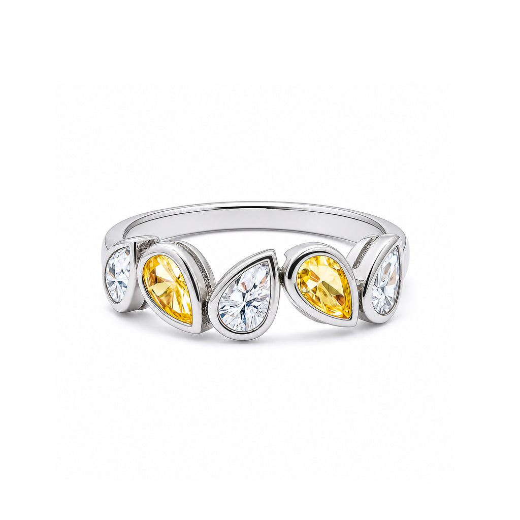14K yellow Gold Alternating Pear Cut Yellow & White Gem Band