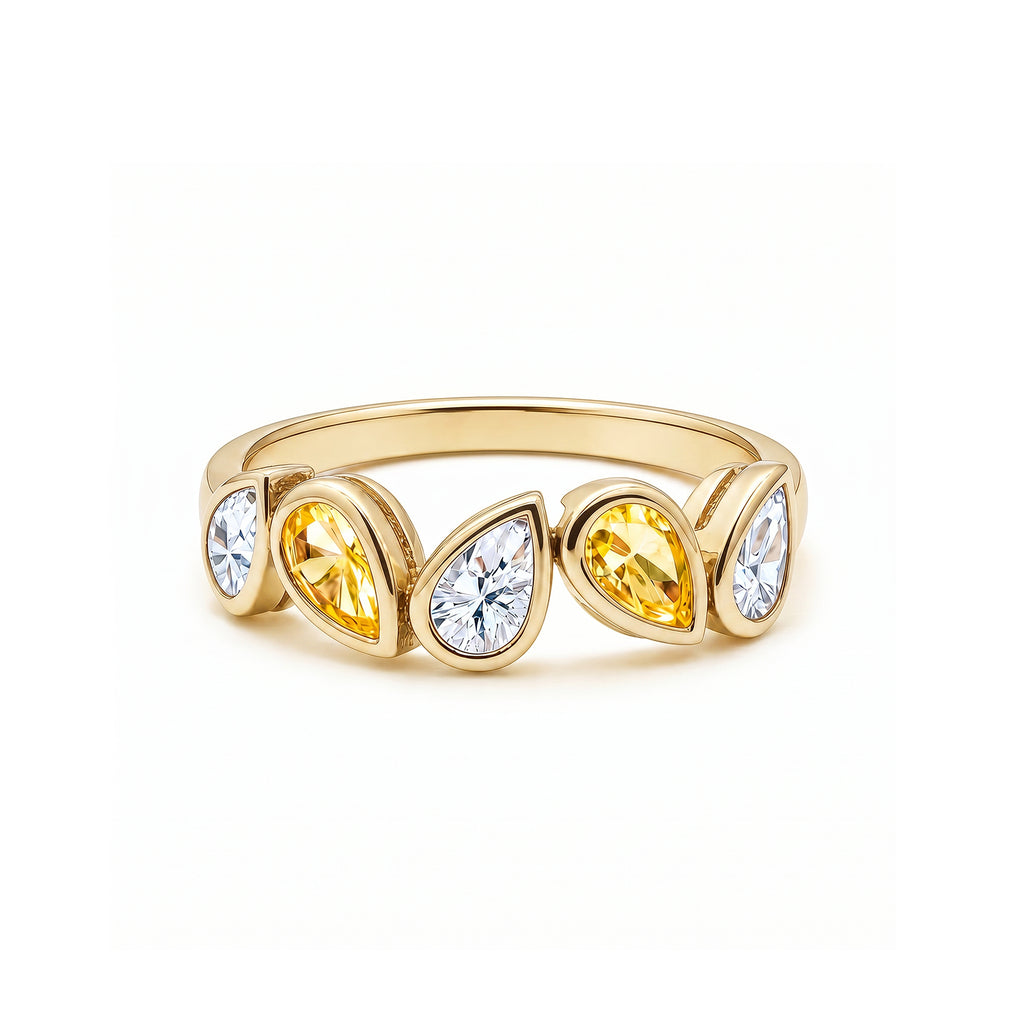 14K yellow Gold Alternating Pear Cut Yellow & White Gem Band