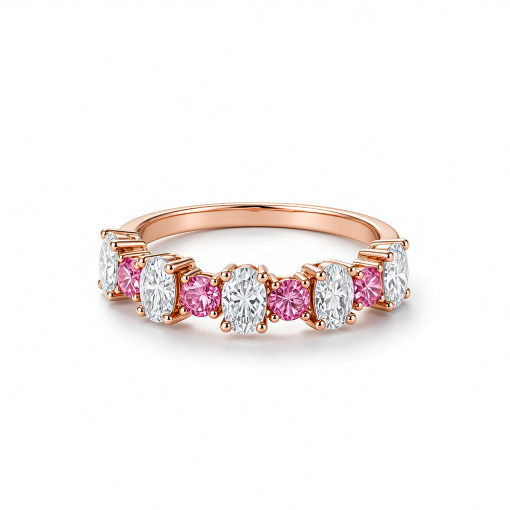Alternating Pink & White Oval Cut Band Ring