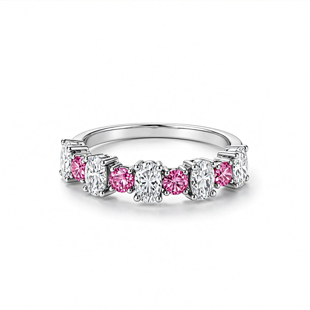 Alternating Pink & White Oval Cut Band Ring