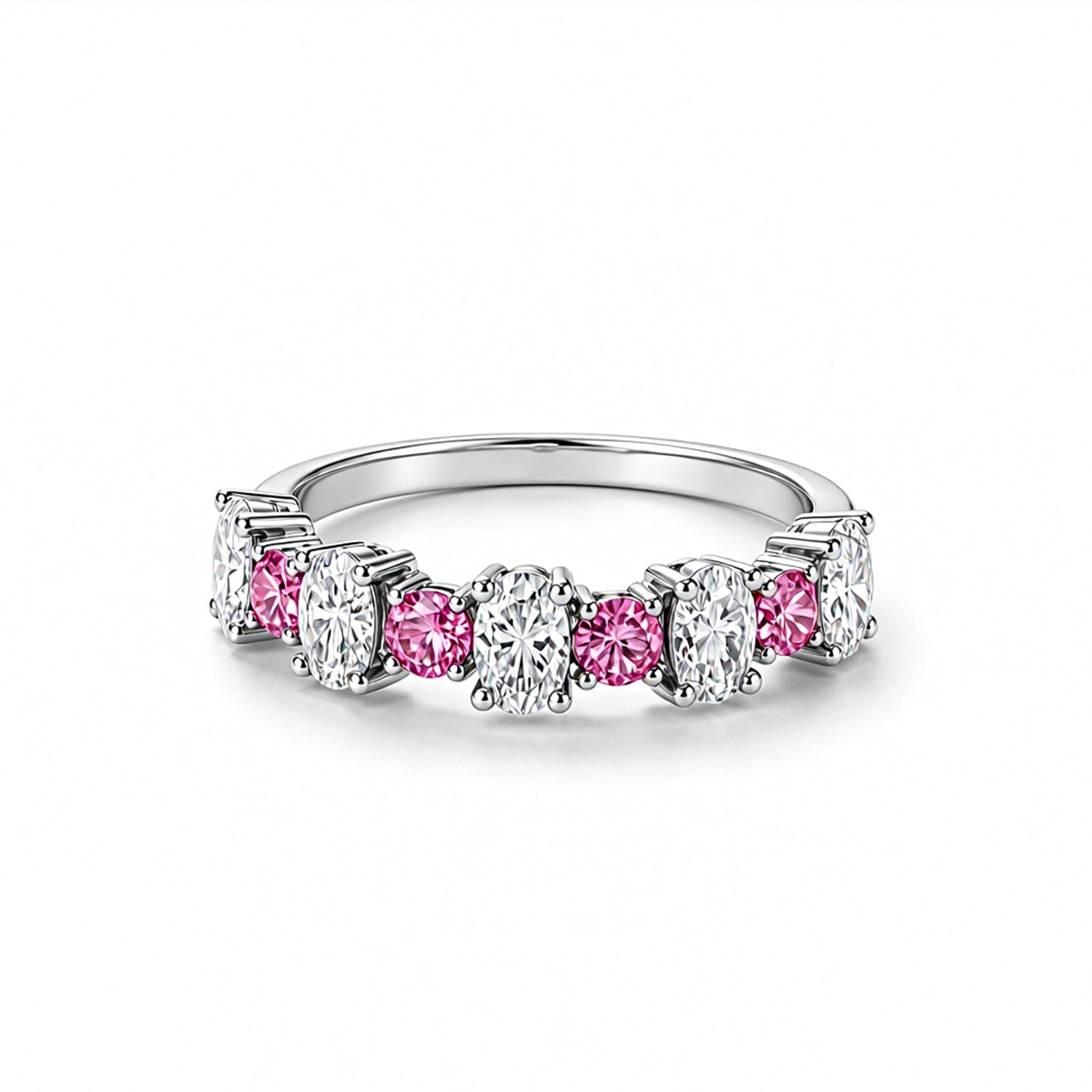 Alternating Pink & White Oval Cut Band Ring