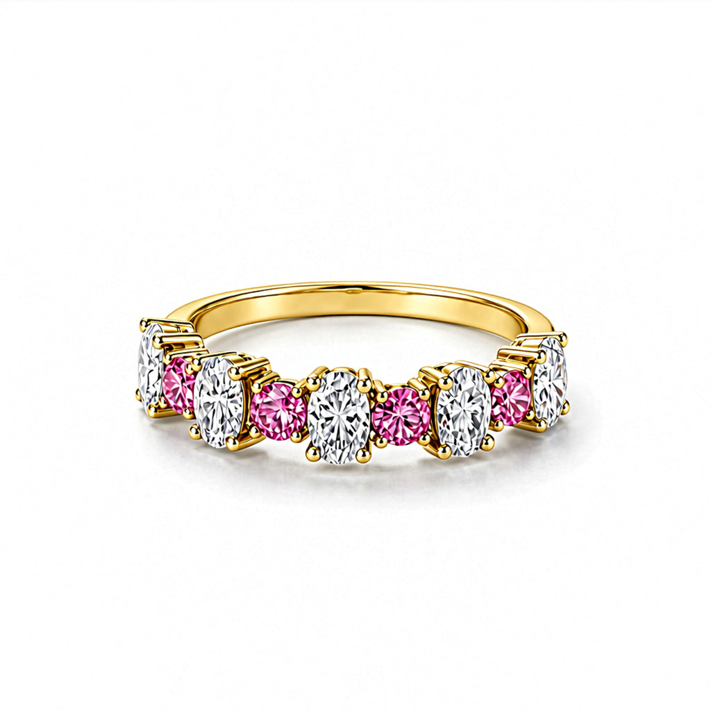 Alternating Pink & White Oval Cut Band Ring