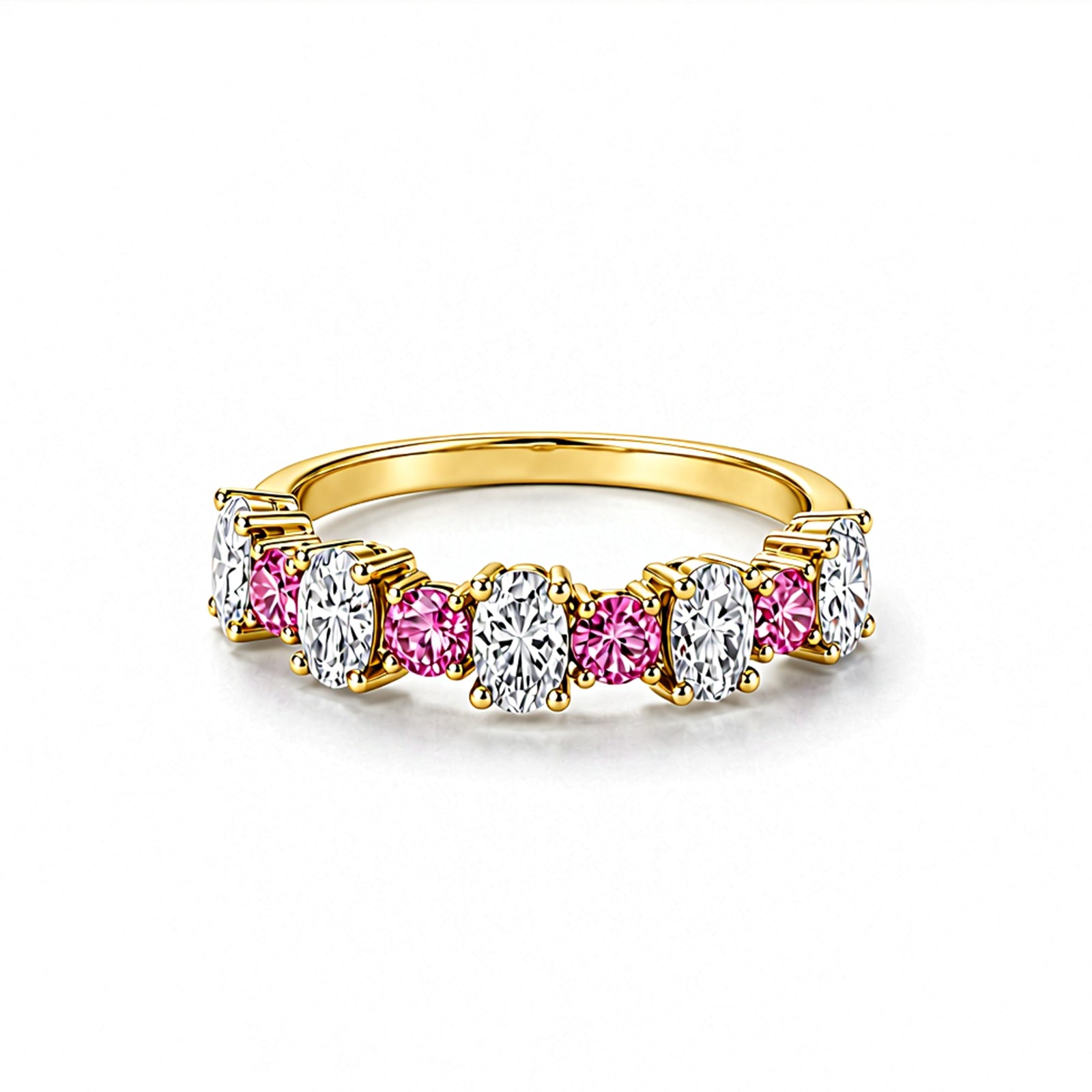 Alternating Pink & White Oval Cut Band Ring