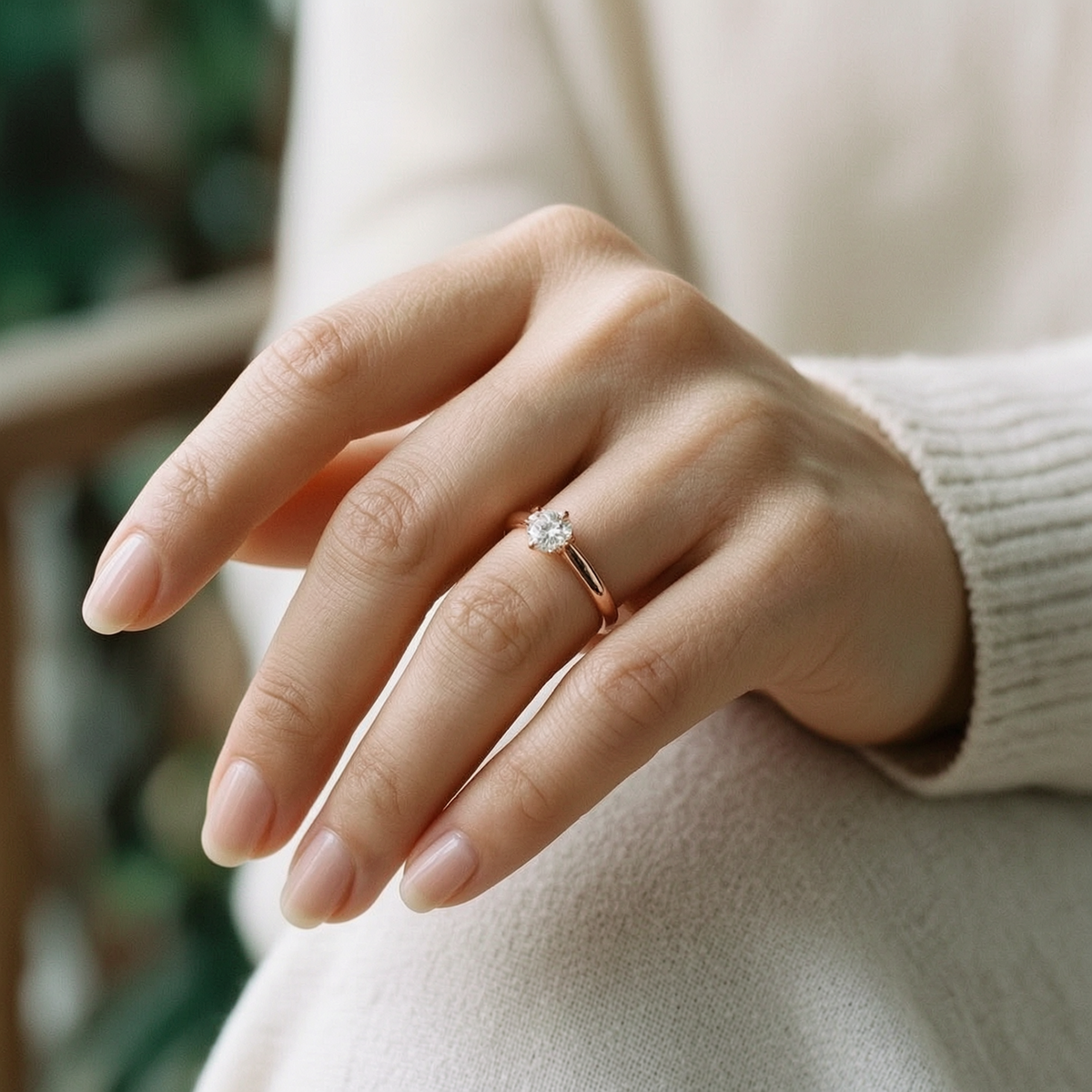 Rose Gold Pear-Shaped Diamond Ring - Side Accent Diamond Style