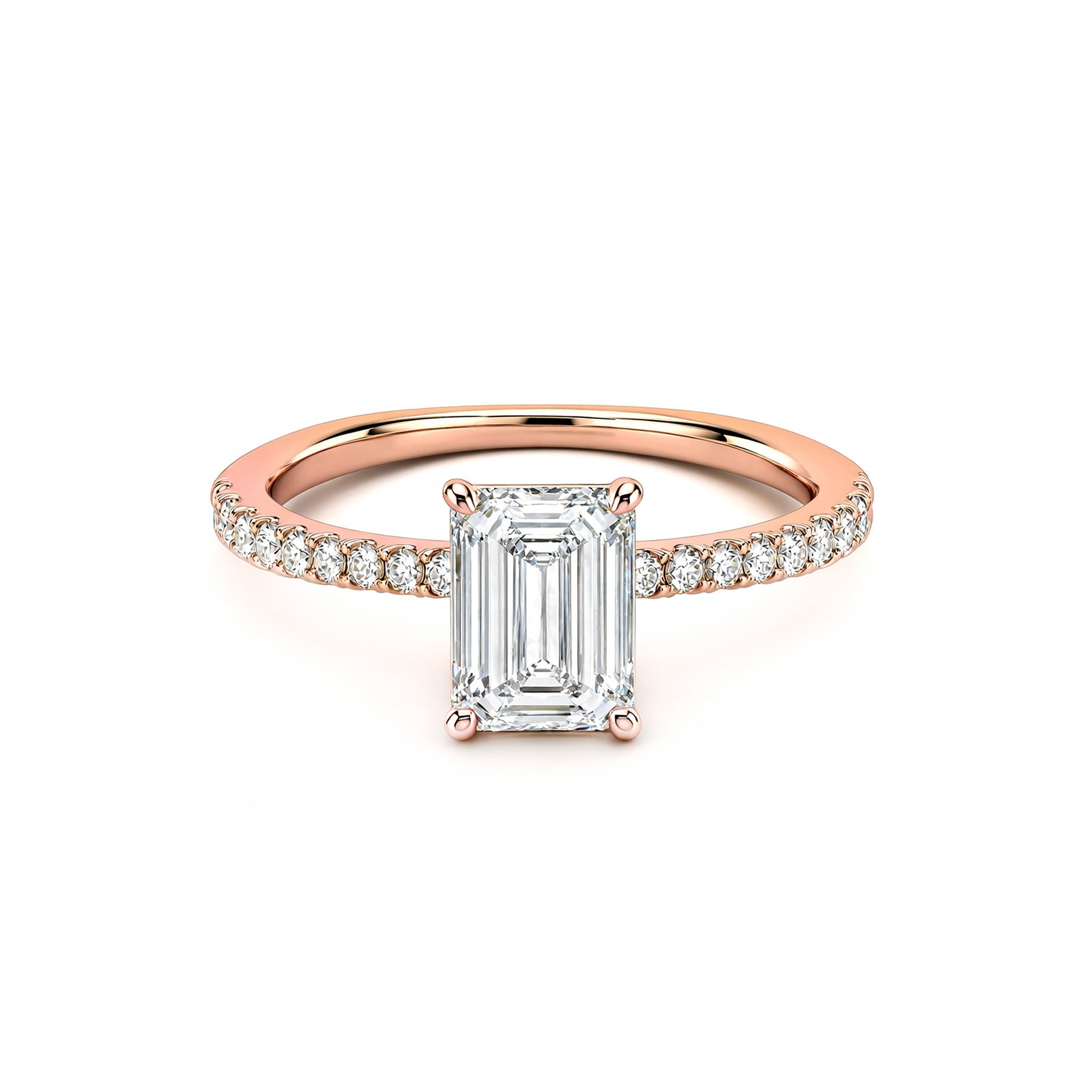 Elegant Emerald Cut White Gold Pave Diamond Ring