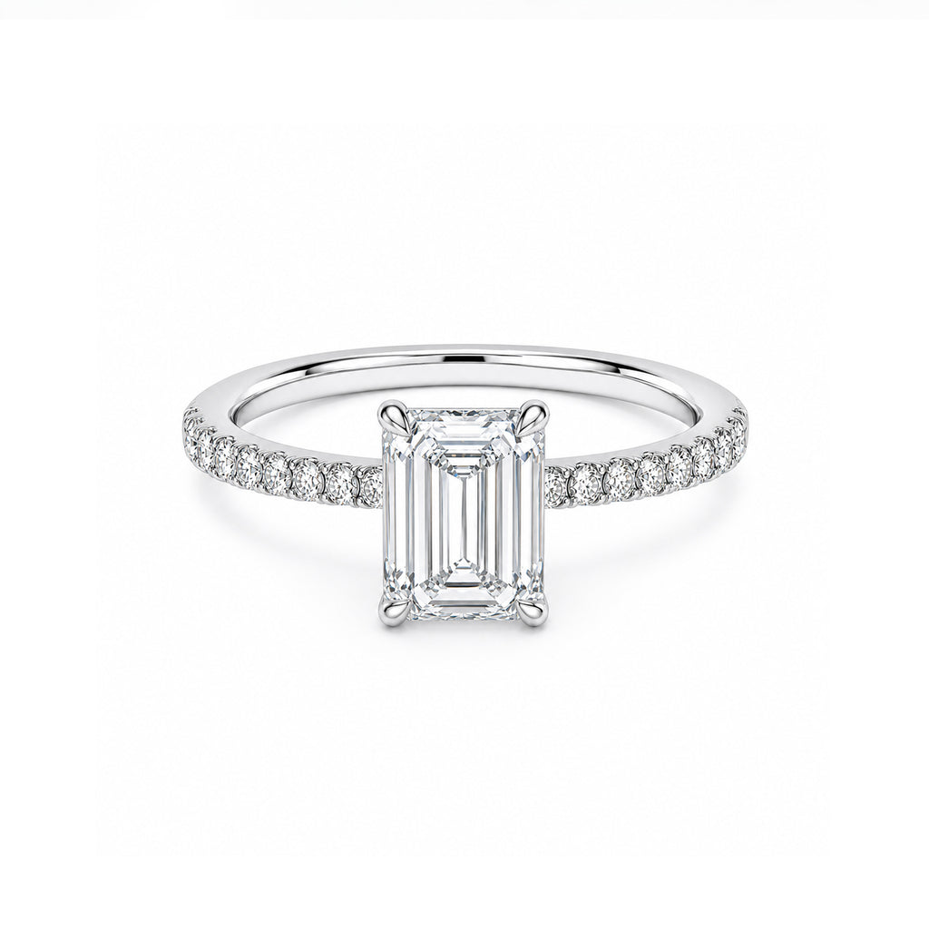 Elegant Emerald Cut White Gold Pave Diamond Ring