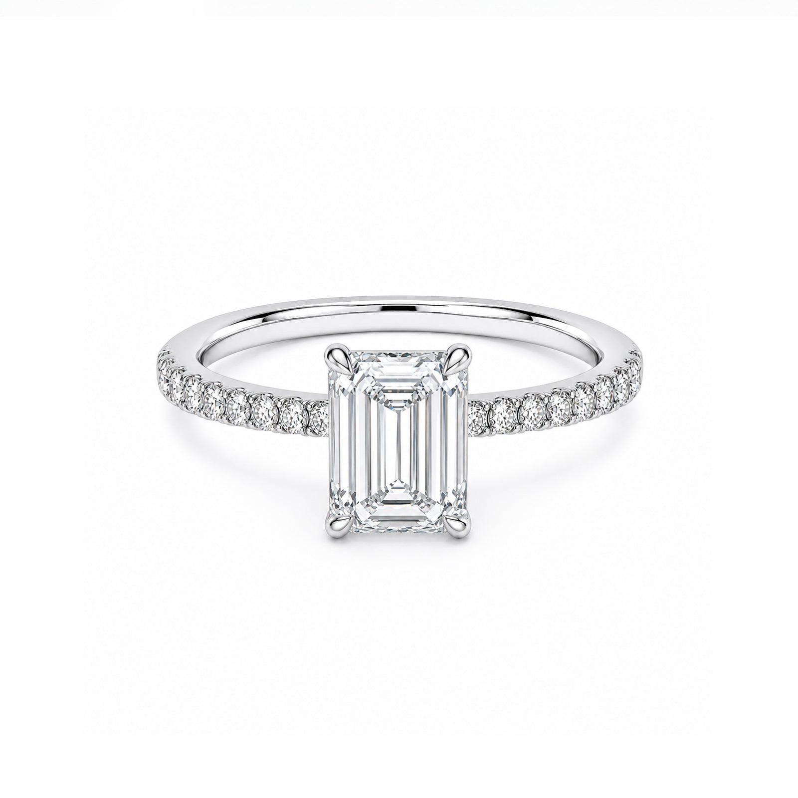 Elegant Emerald Cut White Gold Pave Diamond Ring