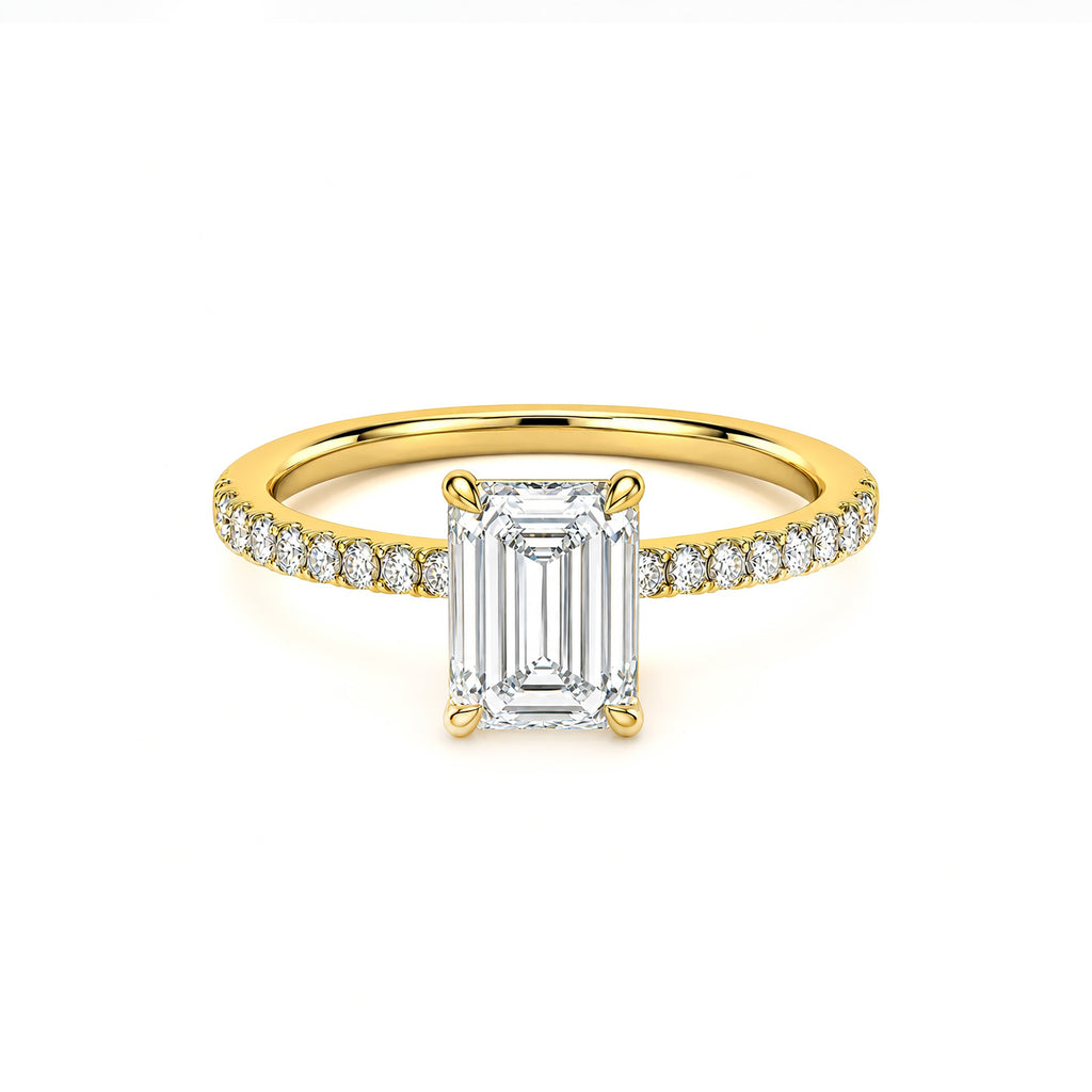 Elegant Emerald Cut White Gold Pave Diamond Ring