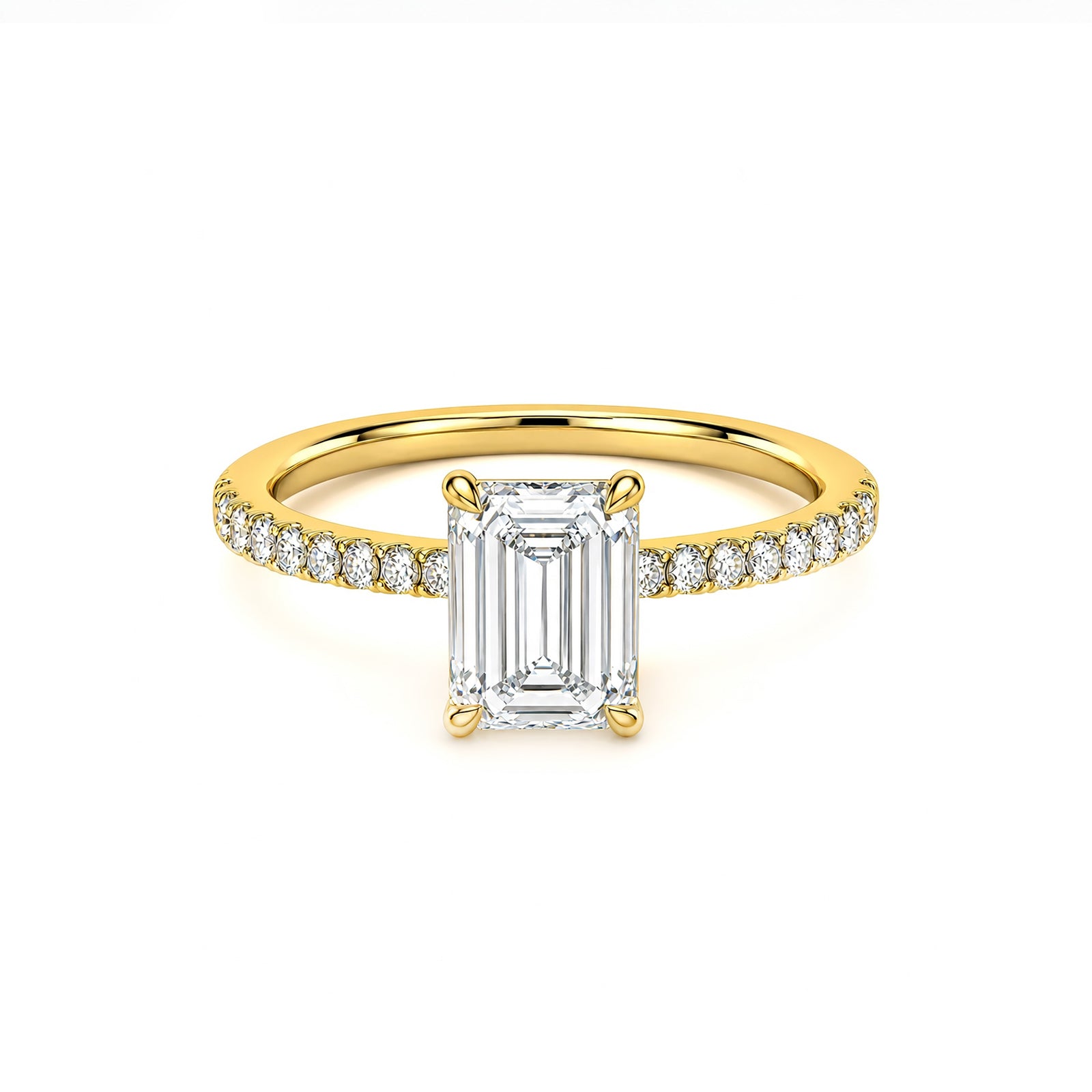 Elegant Emerald Cut White Gold Pave Diamond Ring
