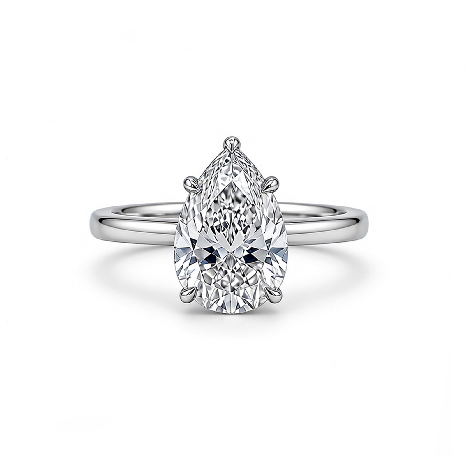 Elegant Pear Cut Solitaire White Gold Ring