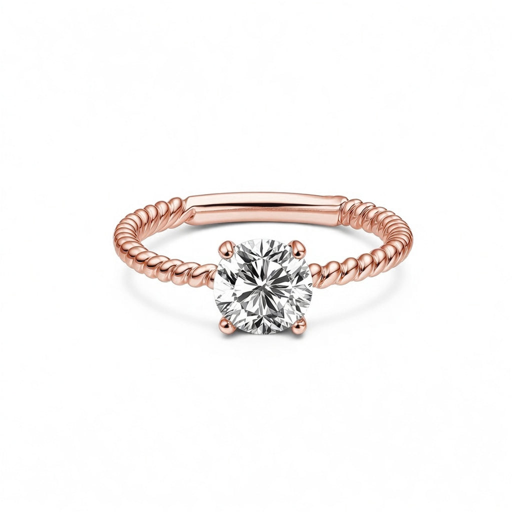 Elegant Twisted Rope Solitaire White Gold Ring