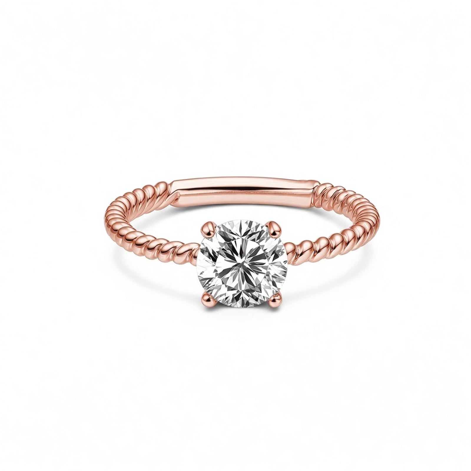 Elegant Twisted Rope Solitaire White Gold Ring