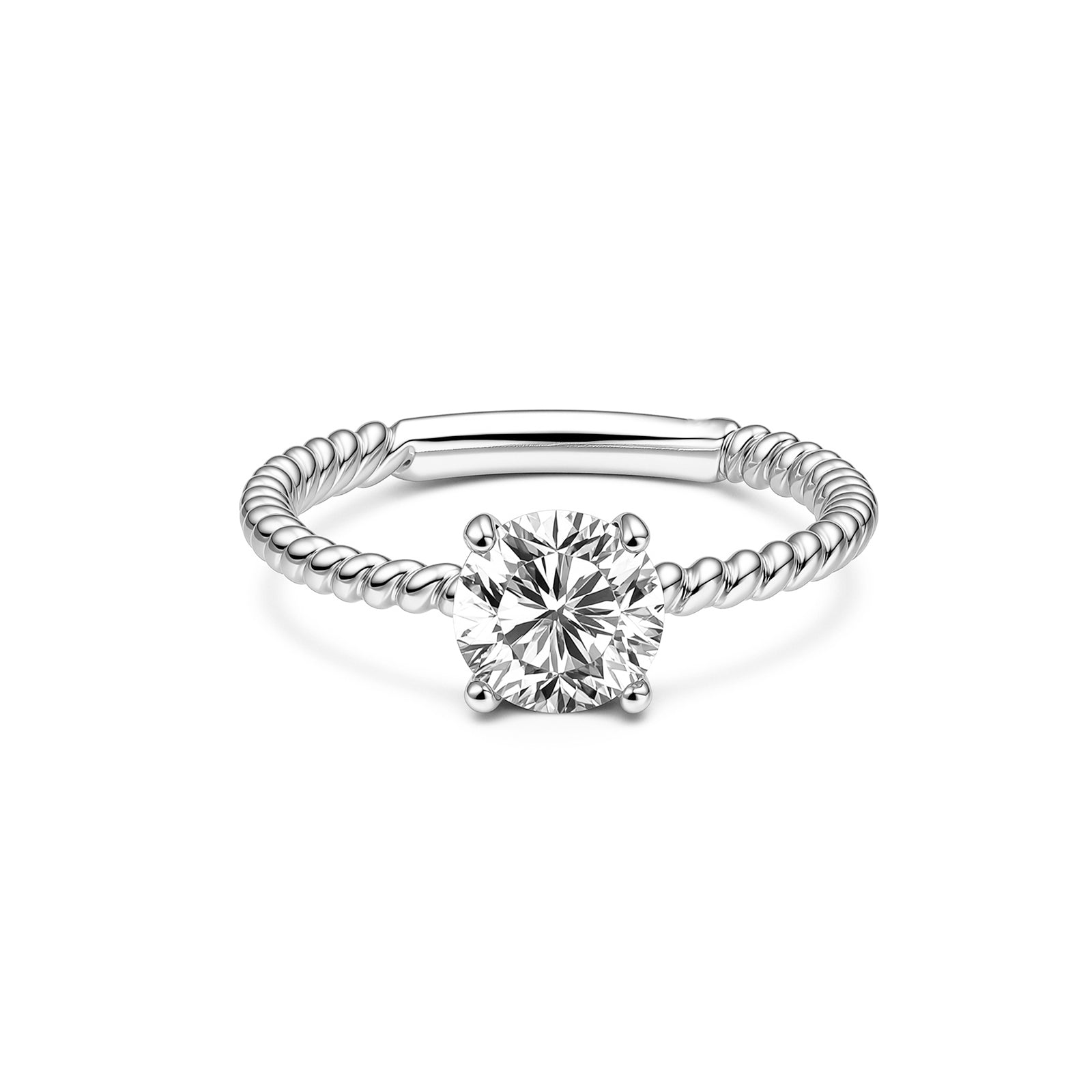 Elegant Twisted Rope Solitaire White Gold Ring
