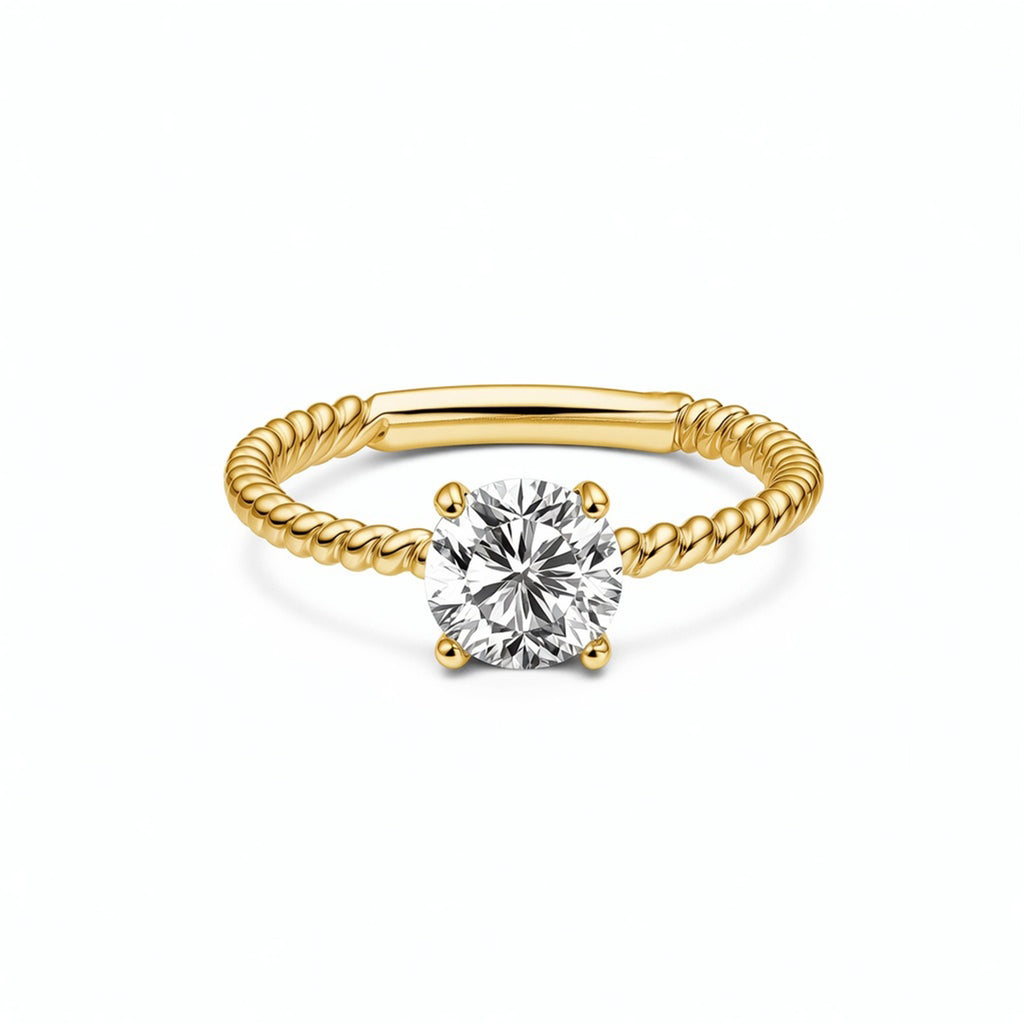 Elegant Twisted Rope Solitaire White Gold Ring