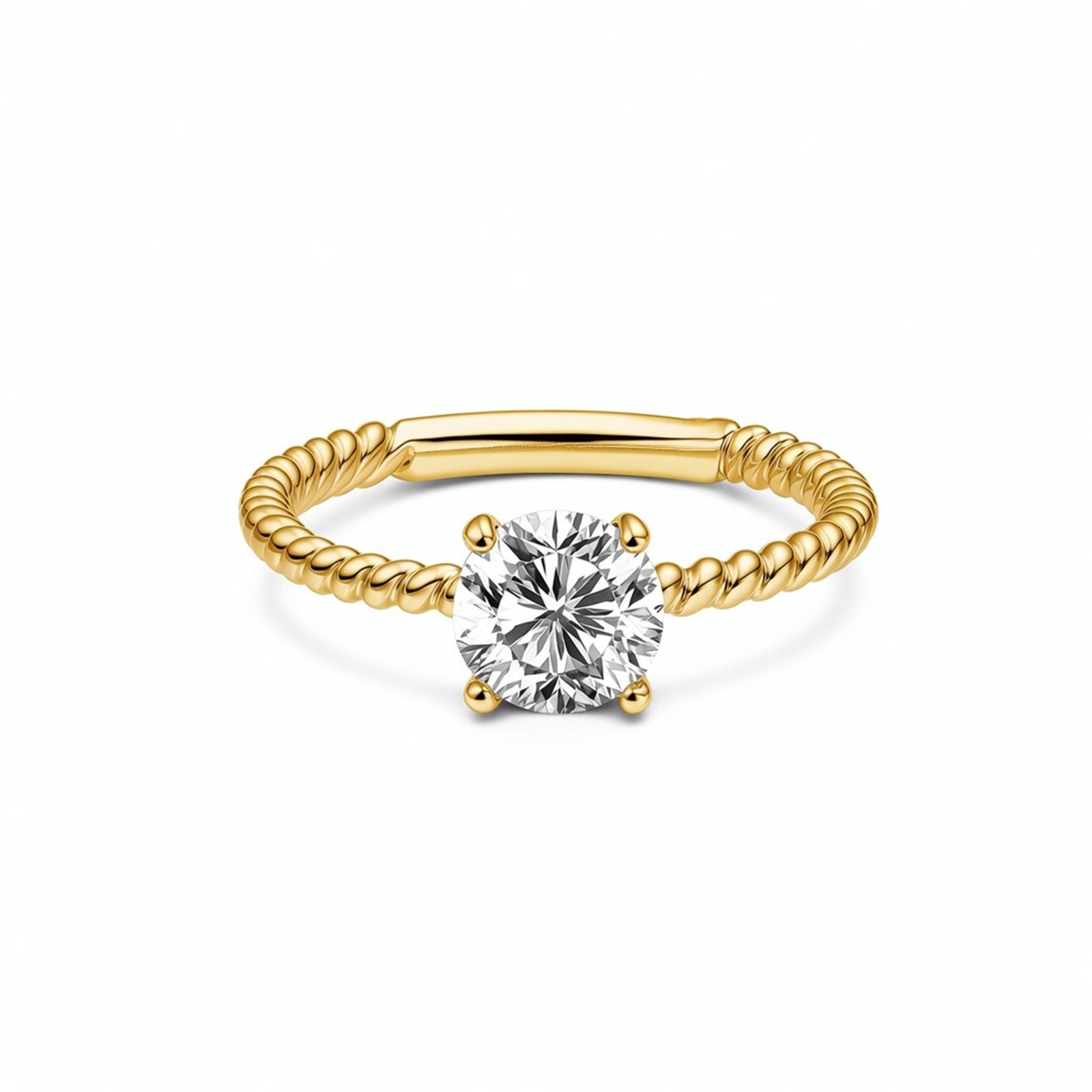 Elegant Twisted Rope Solitaire White Gold Ring