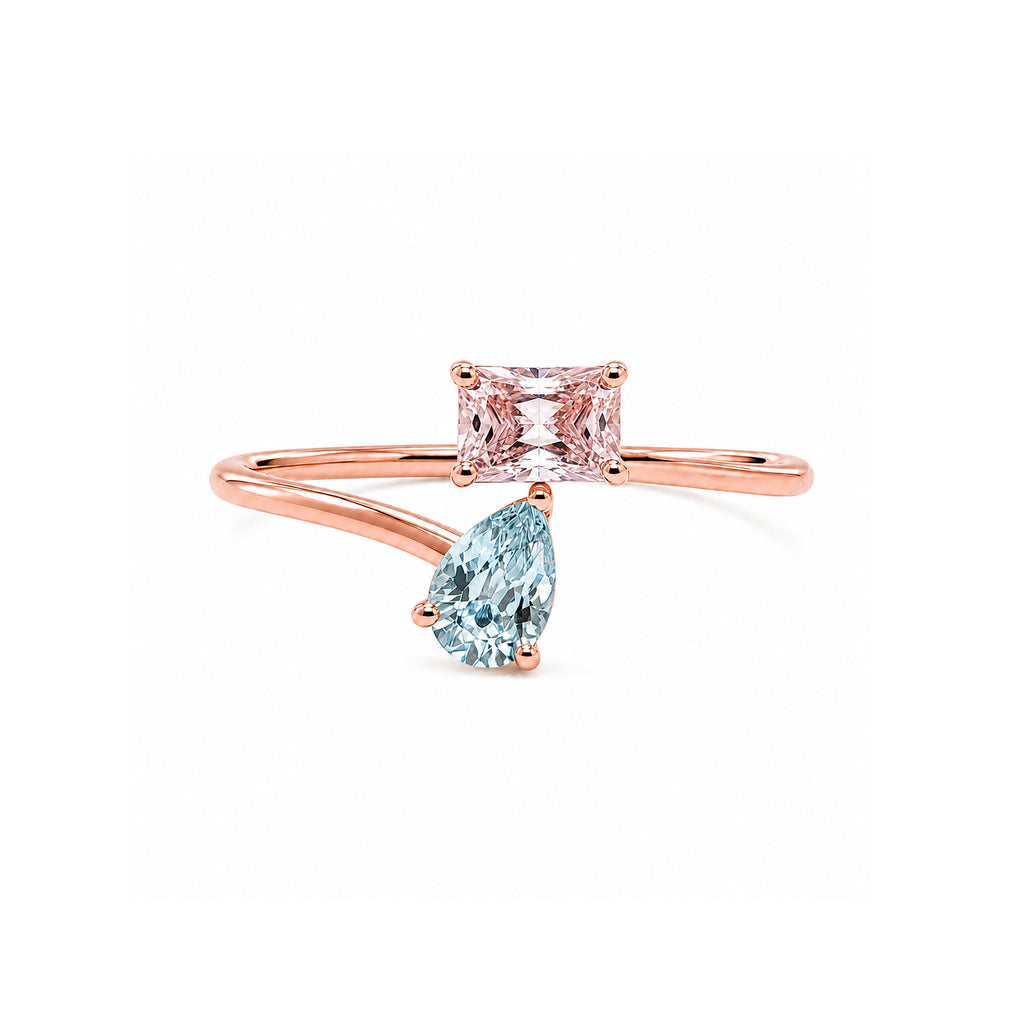 Unique Toi et Moi Pink & Blue Lab-diamond Ring