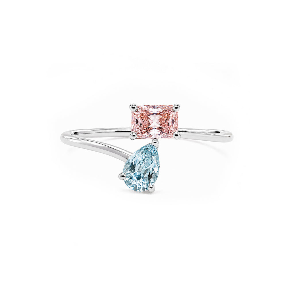 Unique Toi et Moi Pink & Blue Lab-diamond Ring