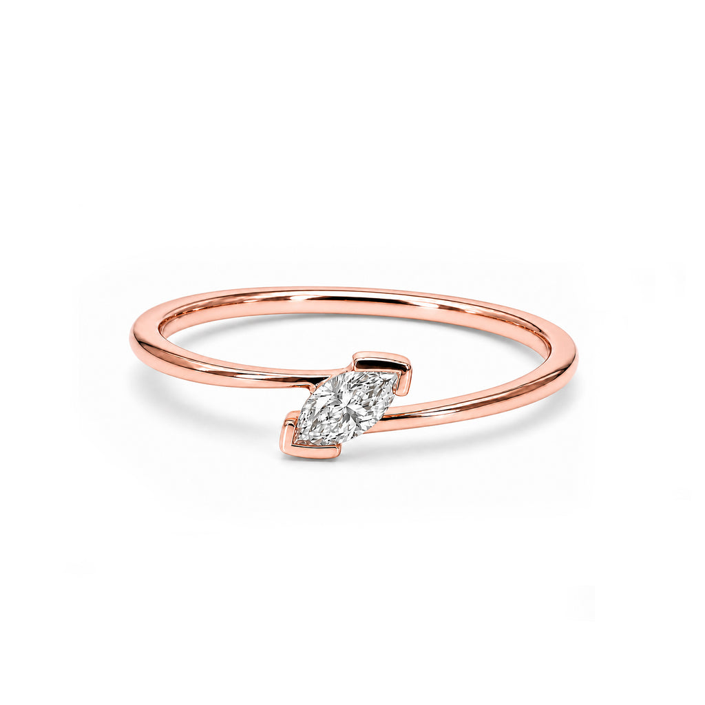 Minimalist Marquise Diamond Yellow Gold Ring