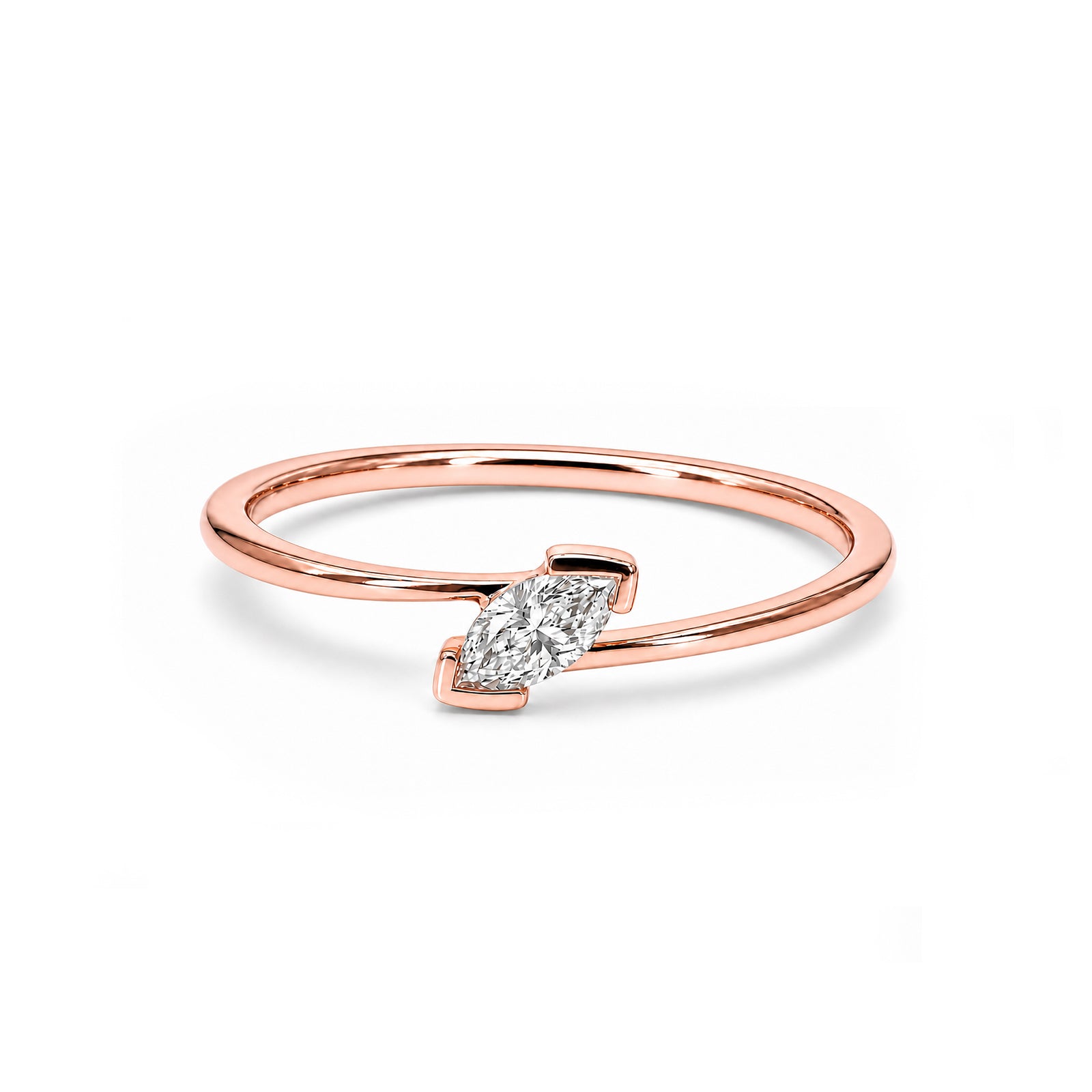 Minimalist Marquise Diamond Yellow Gold Ring