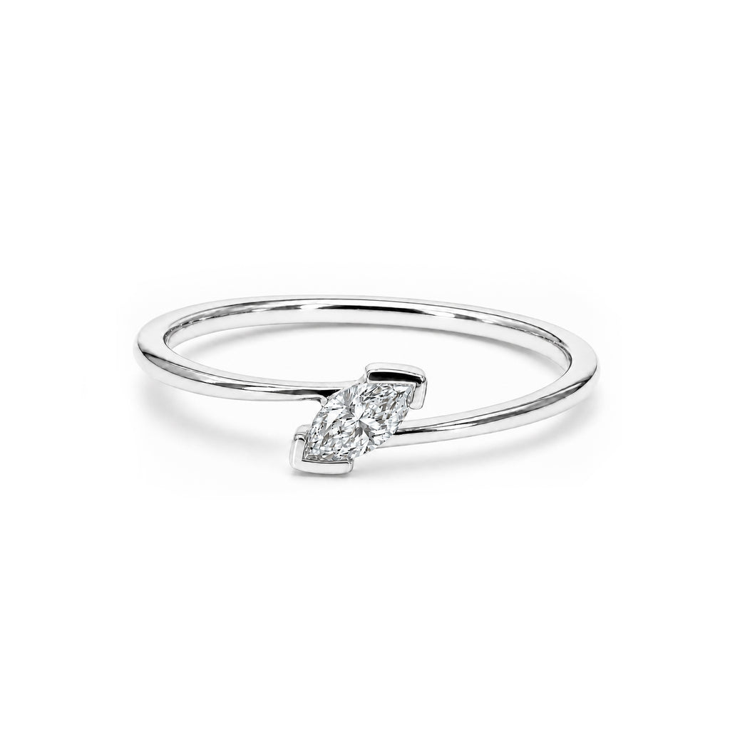 Minimalist Marquise Diamond Yellow Gold Ring
