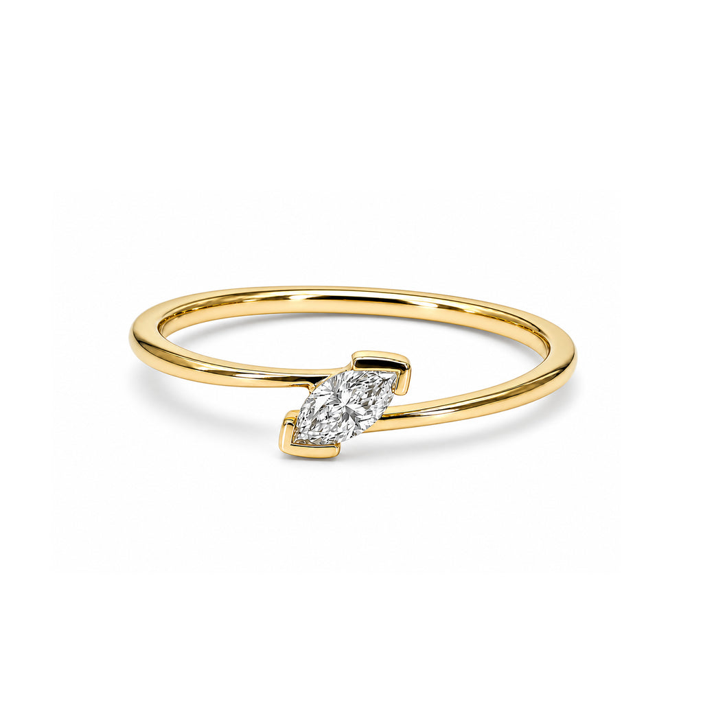 Minimalist Marquise Diamond Yellow Gold Ring