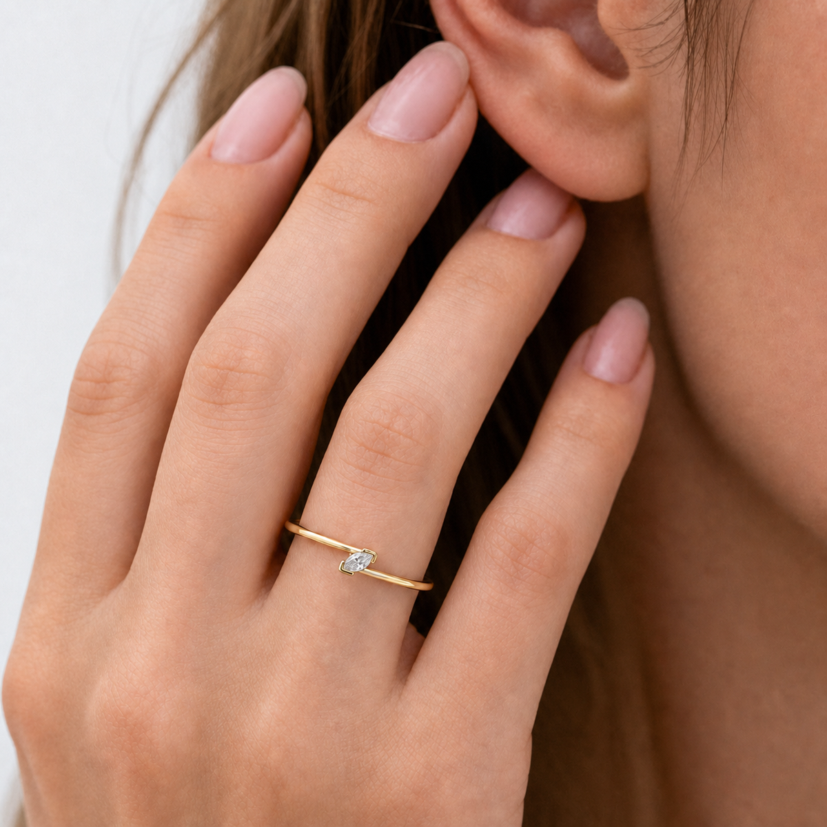 Minimalist Marquise Diamond Yellow Gold Ring