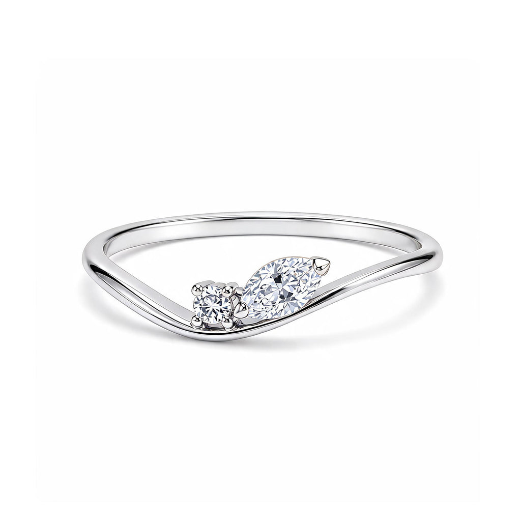Dainty Wavy Marquise & Round Diamond Yellow Gold Ring