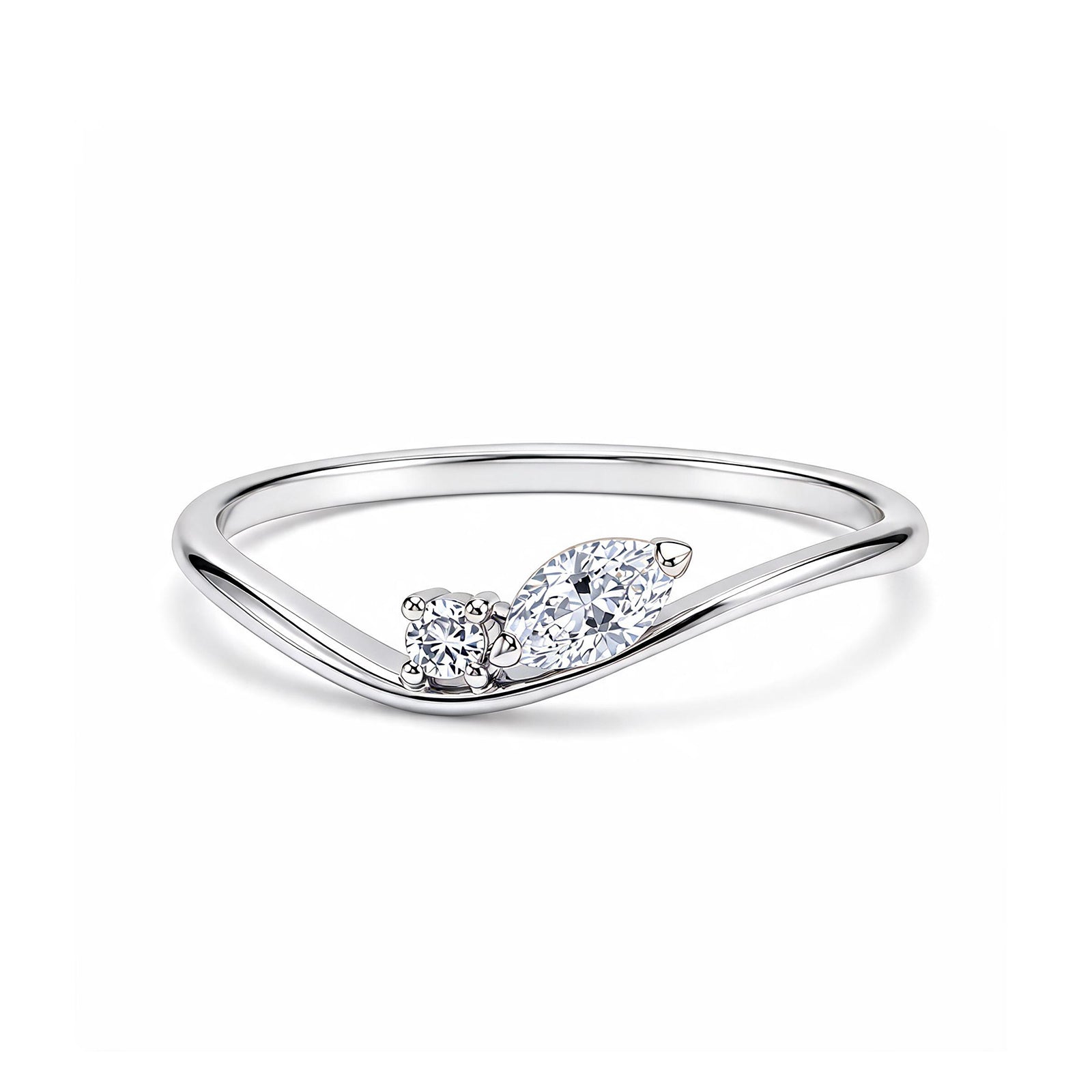 Dainty Wavy Marquise & Round Diamond Yellow Gold Ring