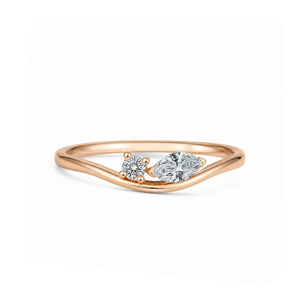 Elegant Pear Cut Wave Rose Gold Diamond Ring