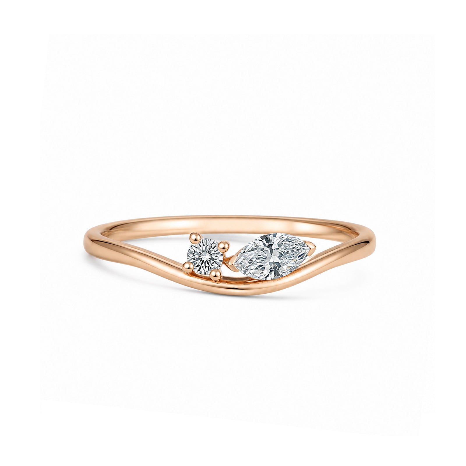 Elegant Pear Cut Wave Rose Gold Diamond Ring