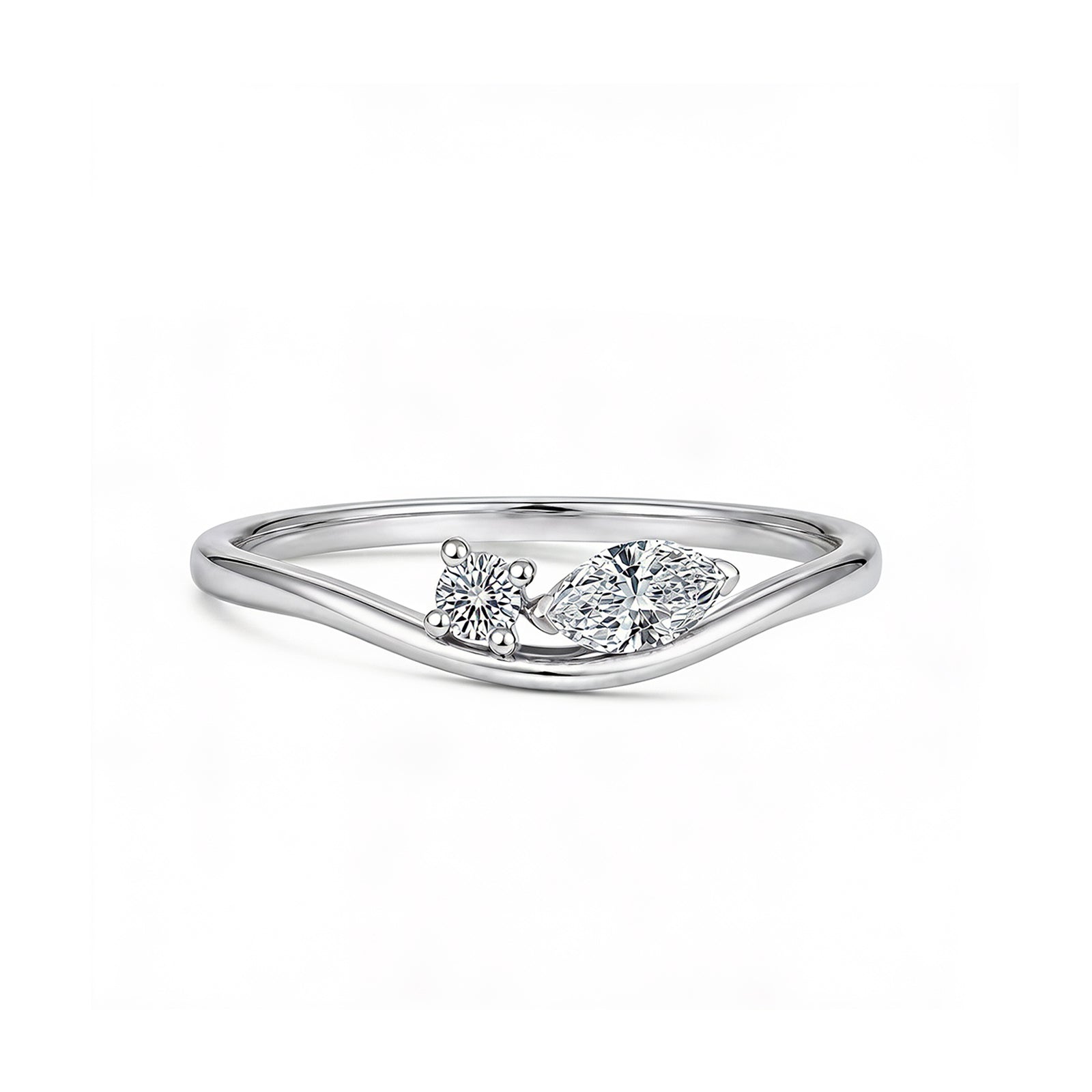 Elegant Pear Cut Wave Rose Gold Diamond Ring