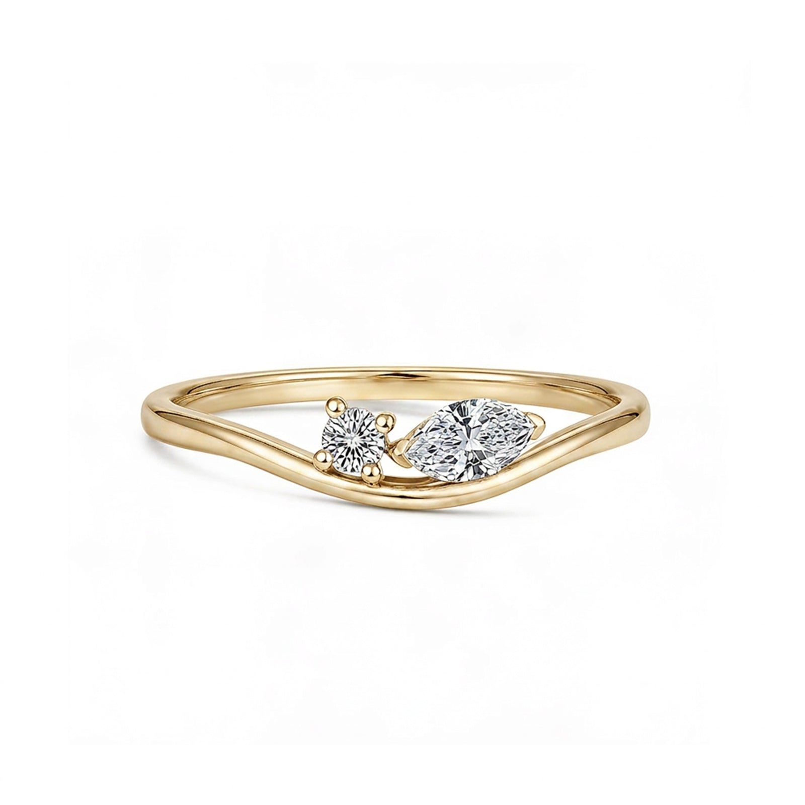Elegant Pear Cut Wave Rose Gold Diamond Ring