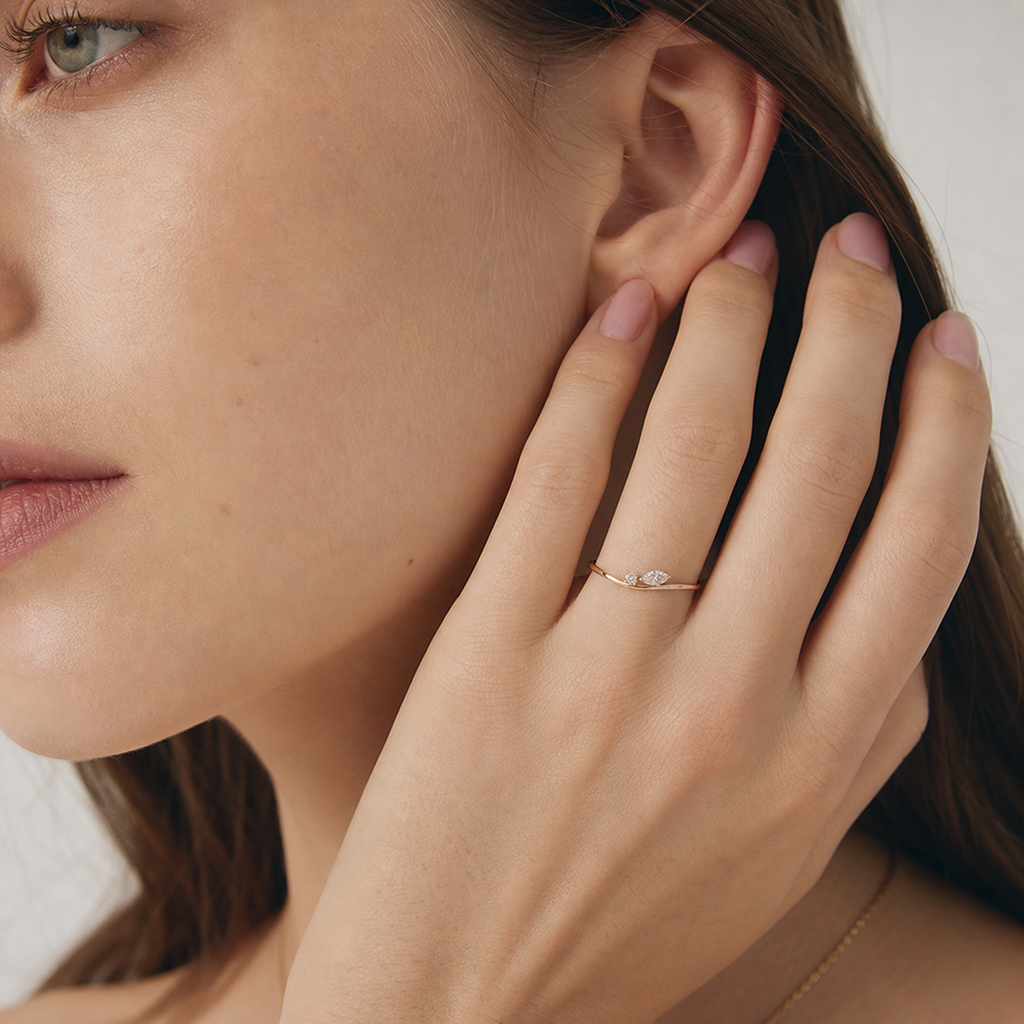 Elegant Pear Cut Wave Rose Gold Diamond Ring