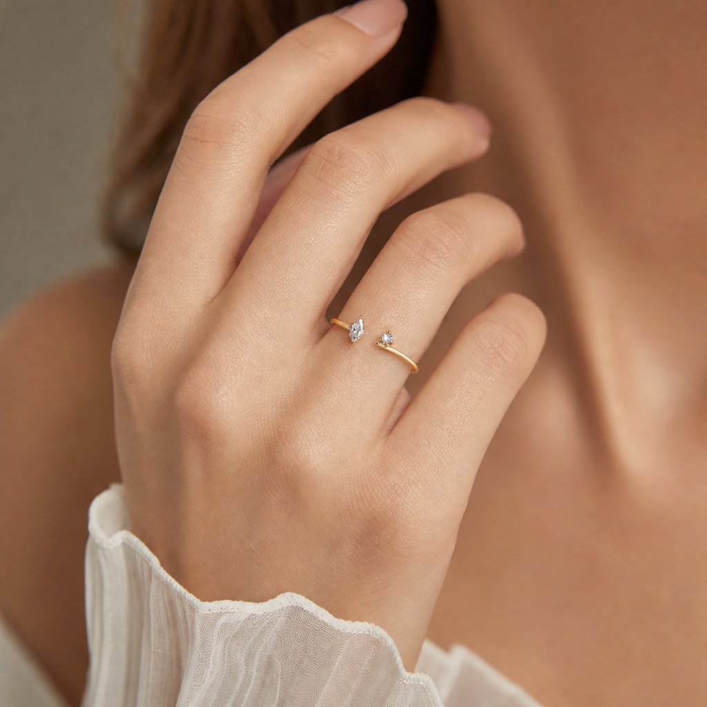 Dainty Open Pear Diamond Rose Gold Ring