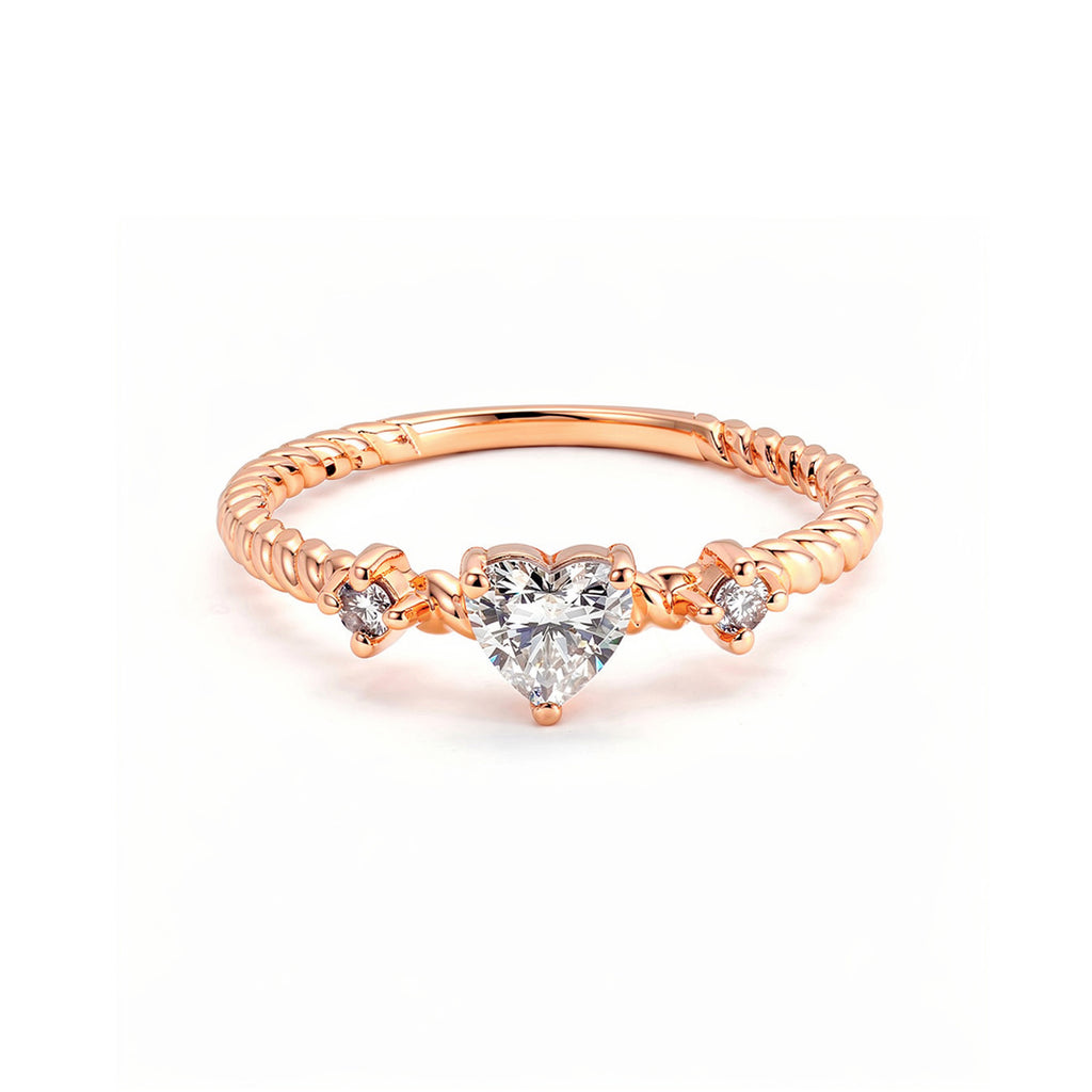 Romantic Heart Diamond Twisted Rope Rose Gold Ring