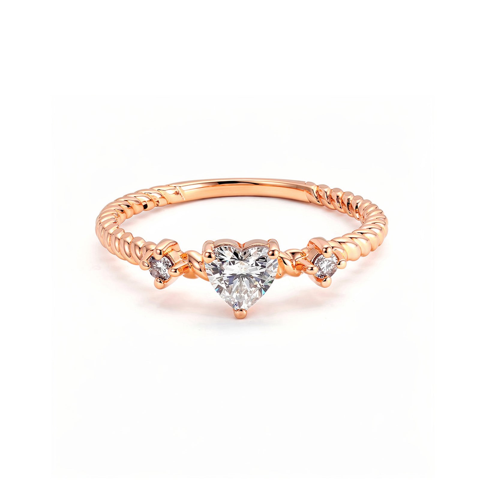 Romantic Heart Diamond Twisted Rope Rose Gold Ring