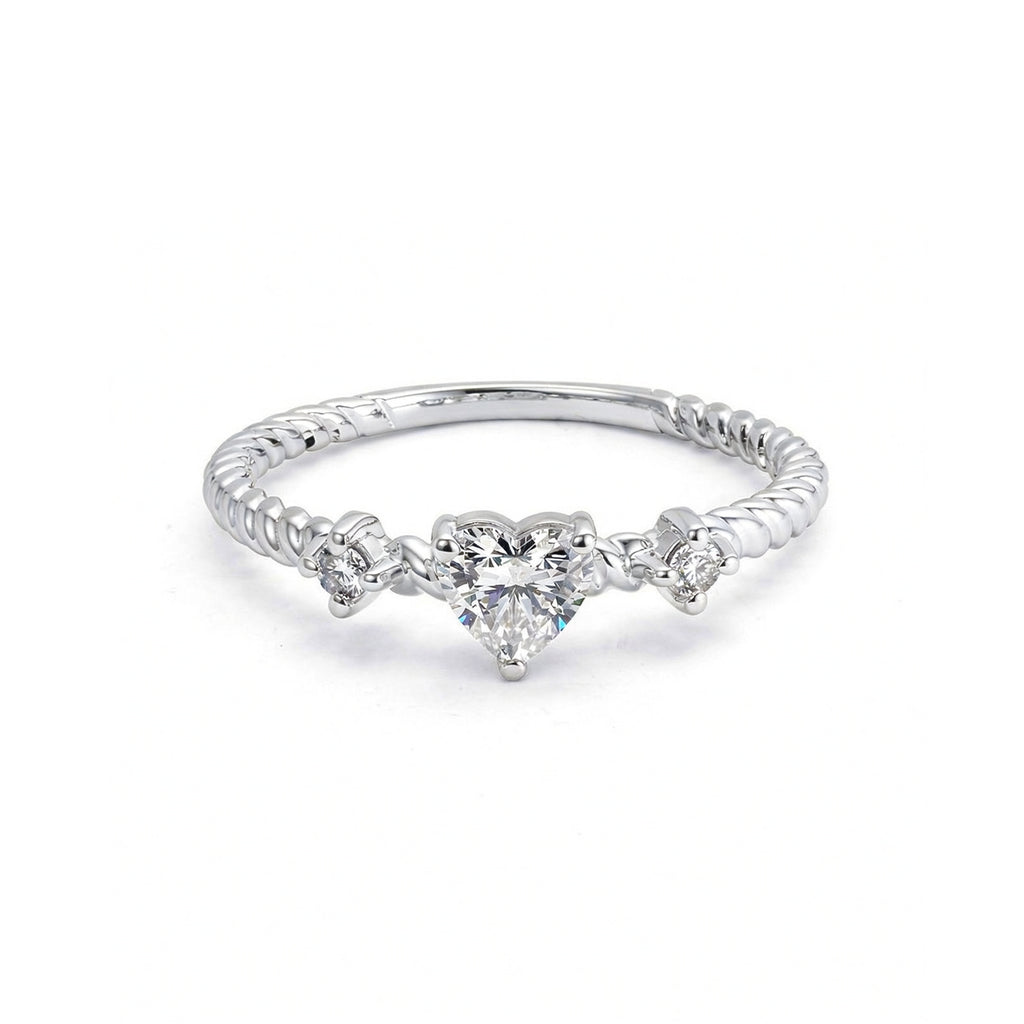 Romantic Heart Diamond Twisted Rope Rose Gold Ring