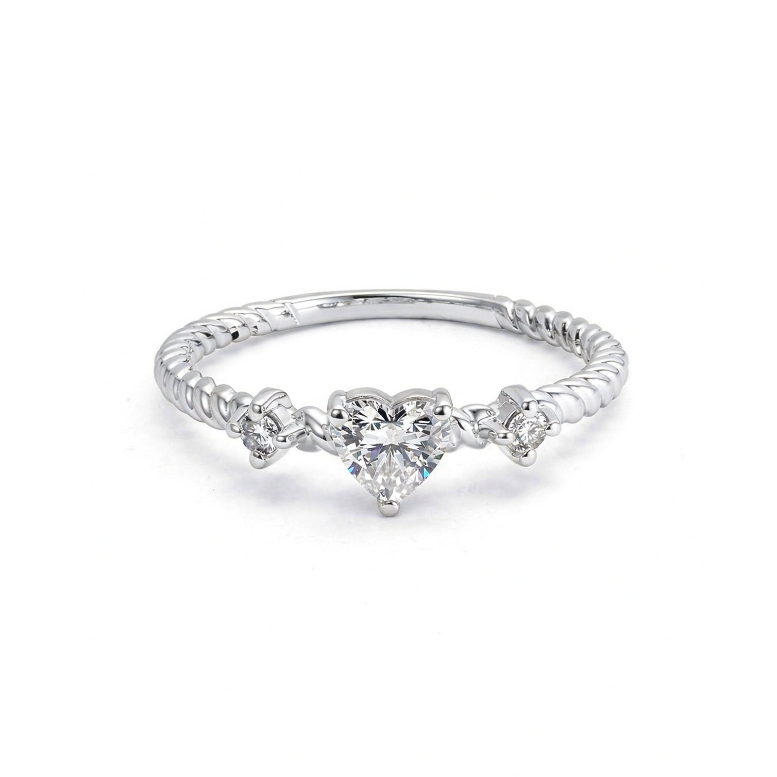 Romantic Heart Diamond Twisted Rope Rose Gold Ring