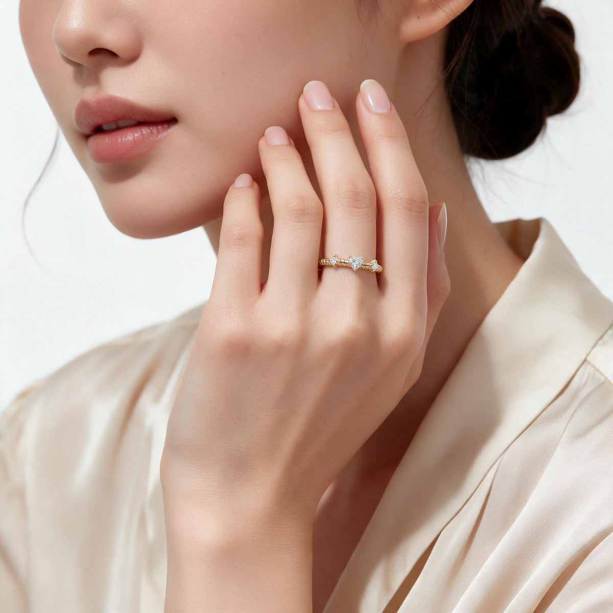 Romantic Heart Diamond Twisted Rope Rose Gold Ring