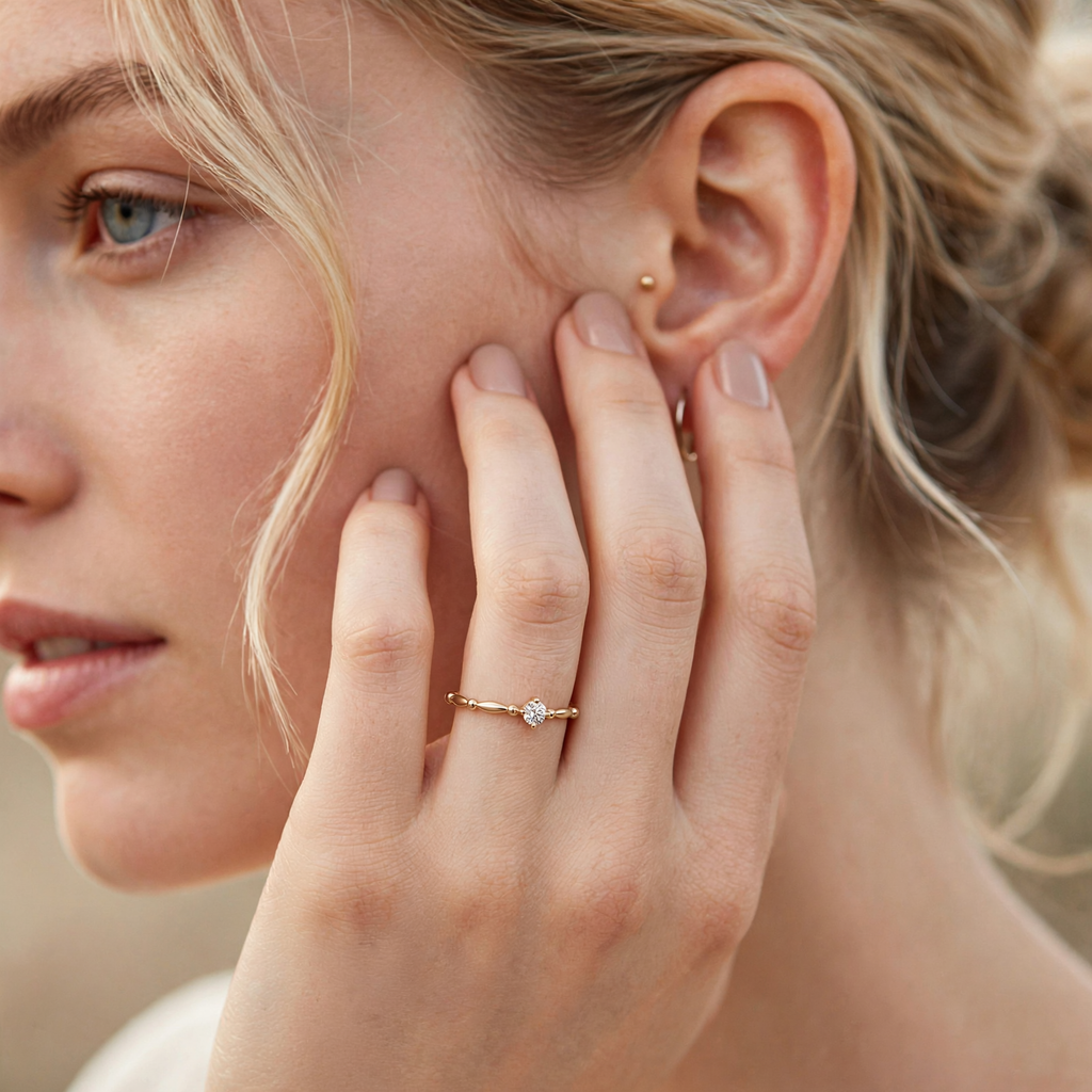 Dainty Bamboo Rose Gold Solitaire Ring