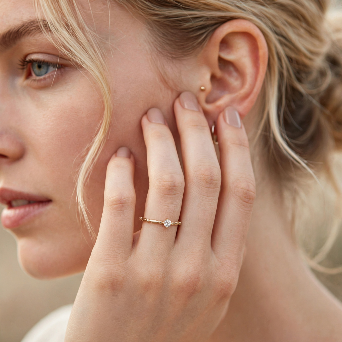 Dainty Bamboo Rose Gold Solitaire Ring