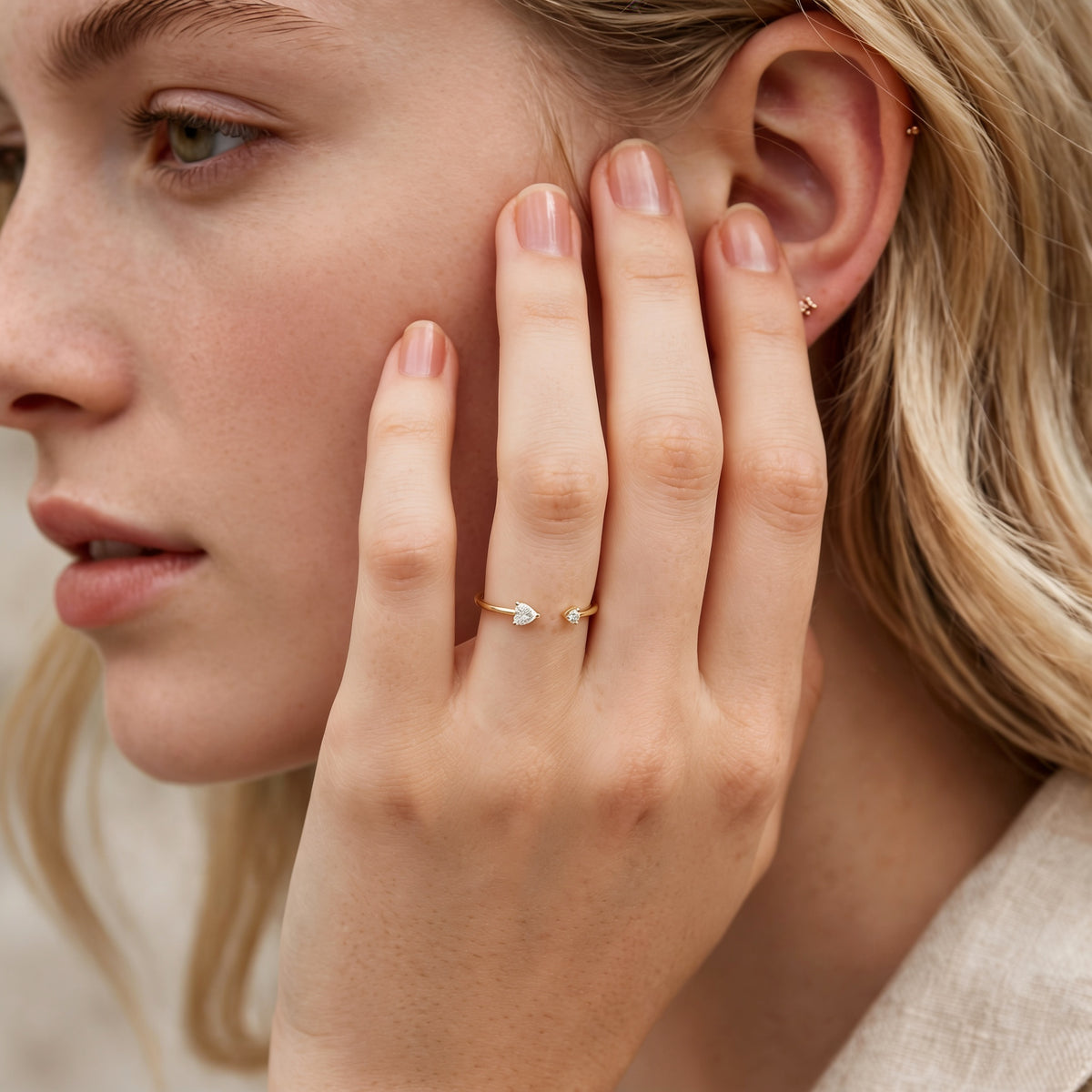 Dainty Heart Cut Rose Gold Adjustable Ring