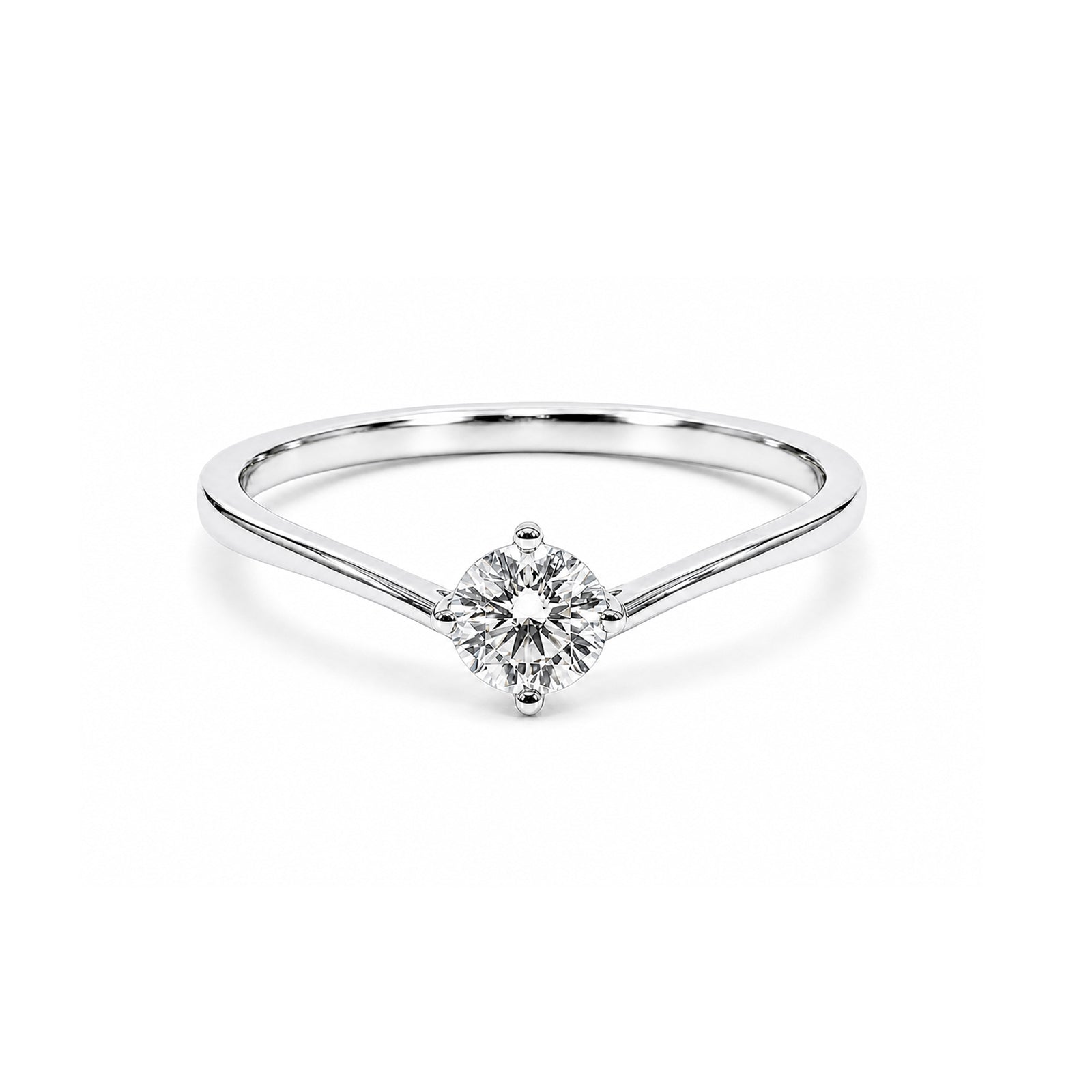 Rose Gold Wave Ring / Curve Diamond Solitaire Ring