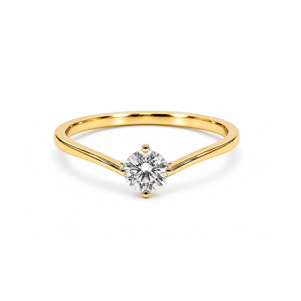 Rose Gold Wave Ring / Curve Diamond Solitaire Ring