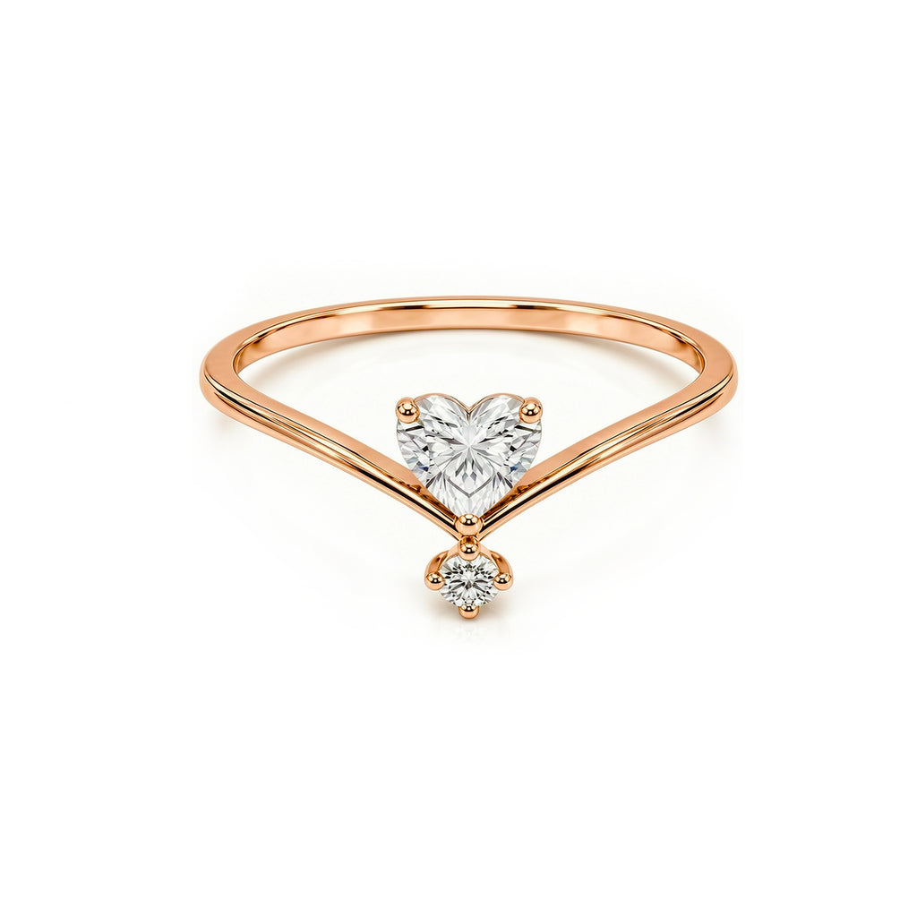 Dainty Heart Cut Crown V-Shaped Gold Ring