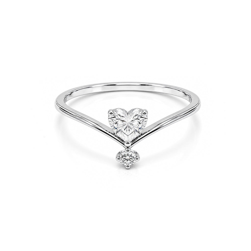 Dainty Heart Cut Crown V-Shaped Gold Ring