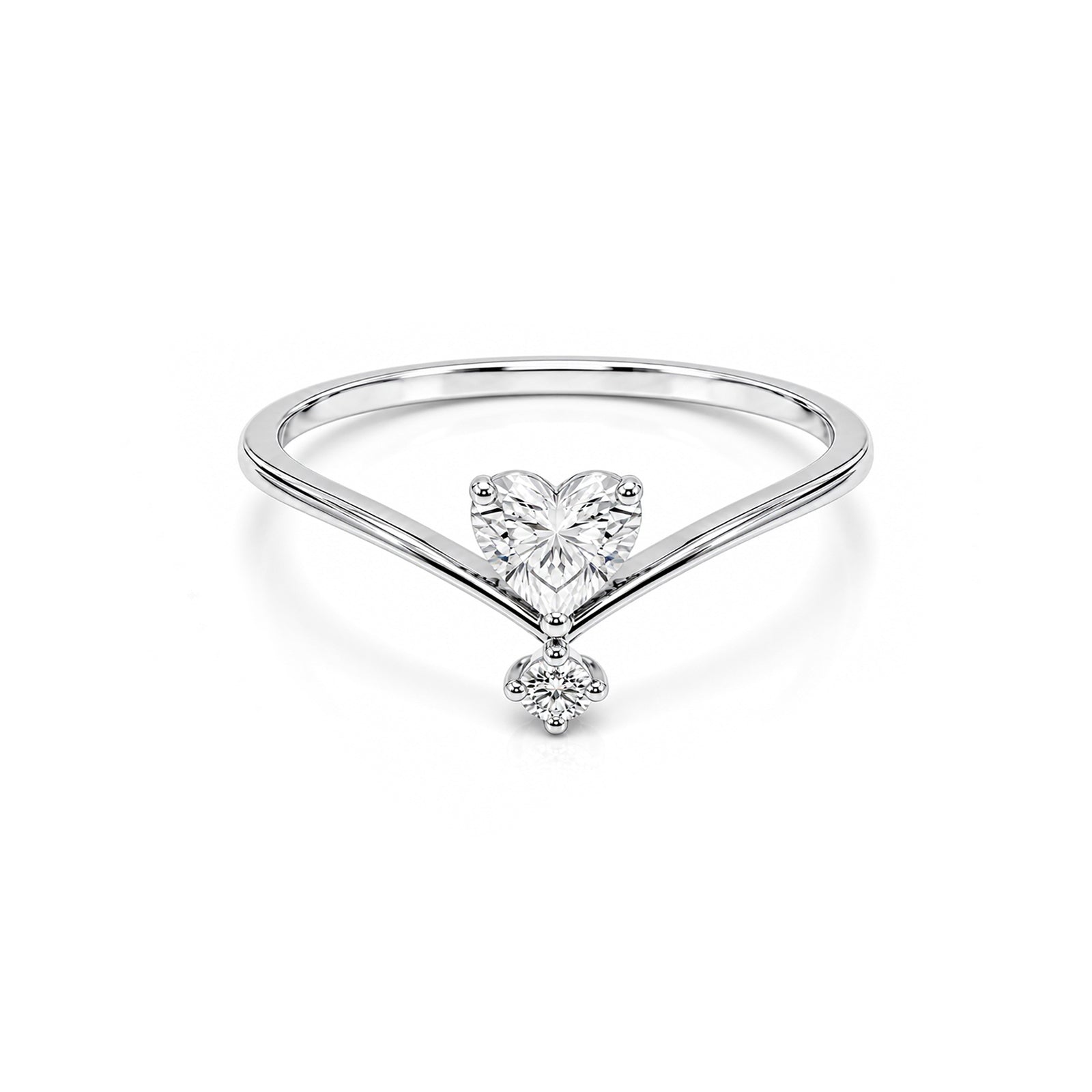 Dainty Heart Cut Crown V-Shaped Gold Ring